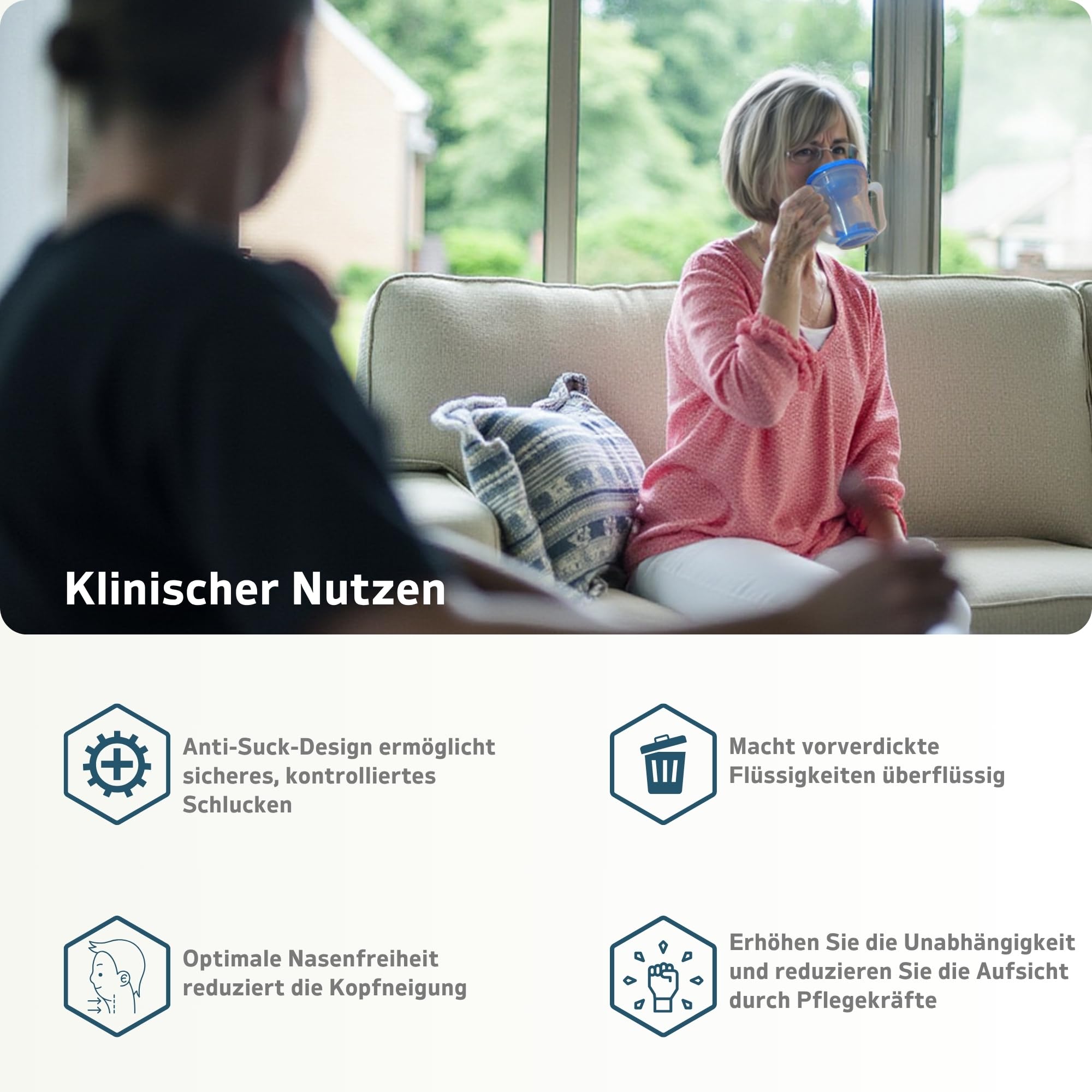Dysphagie-Trinkbecher für Erwachsene – Medizinischer Trinkbecher mit regulierbarer Trinkmenge (5ml/10ml) – Sicheres Trinken im Sitzen oder Liegen – Ideal bei Dysphagie, Parkinson