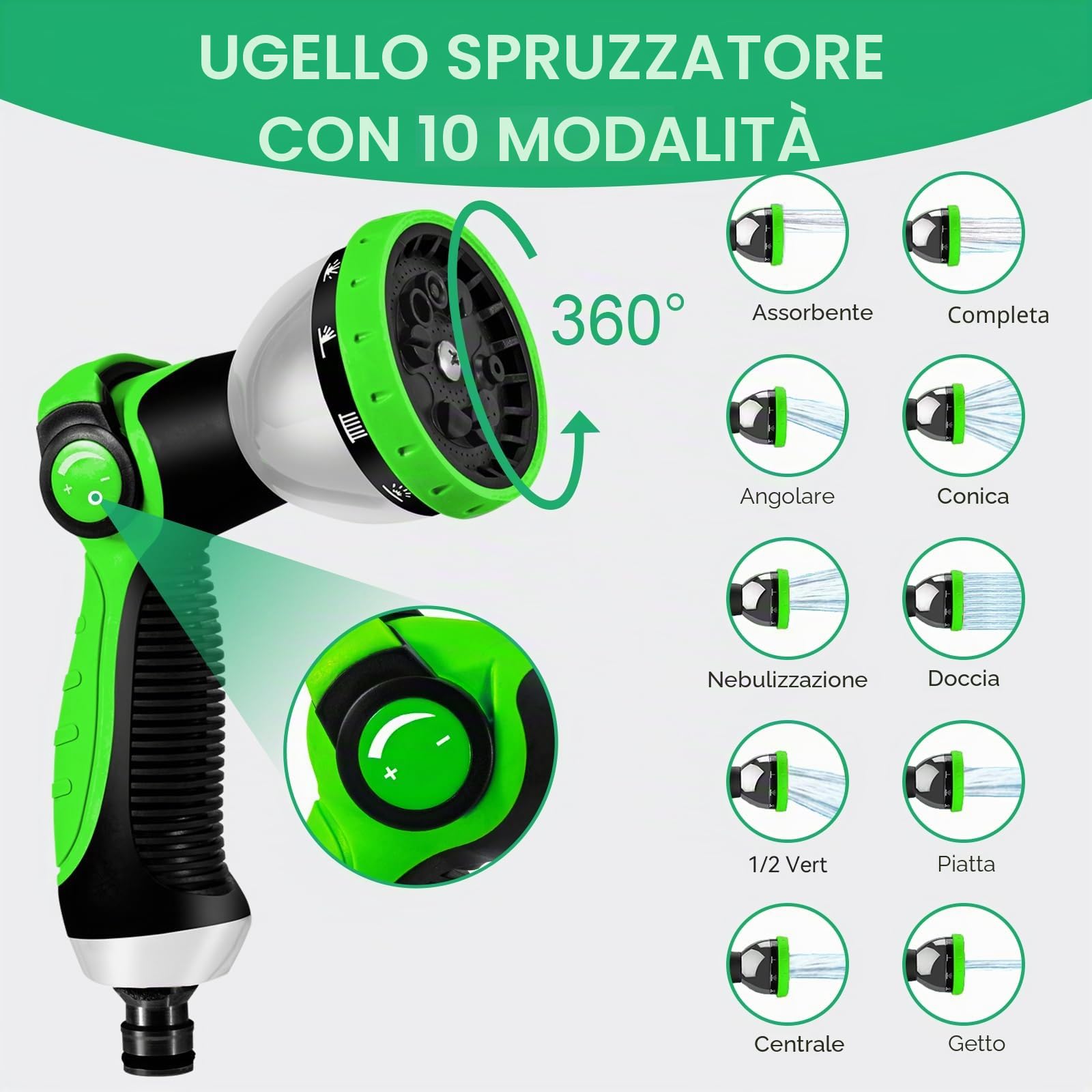Yofidra Tubo da Giardino Estensibile 30M/100FT, Leggero, Pistola 10 Funzioni e Raccordi Metallo, Tubo Flessibile per Innaffiare, Lavare Auto e Terrazzo(Nero e verde)