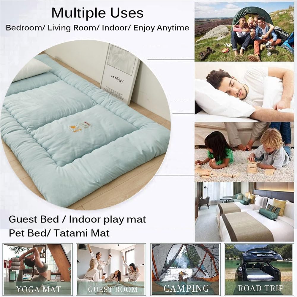 Matelas Futon Pliable 1 Place, Matelas de Sol Japonais Portable Pliable Tatami Lit Futon Doux Matelas d'appoint Matelassé pour Lit de Couchage Simple (Bleu Foncé,1 * 2m)