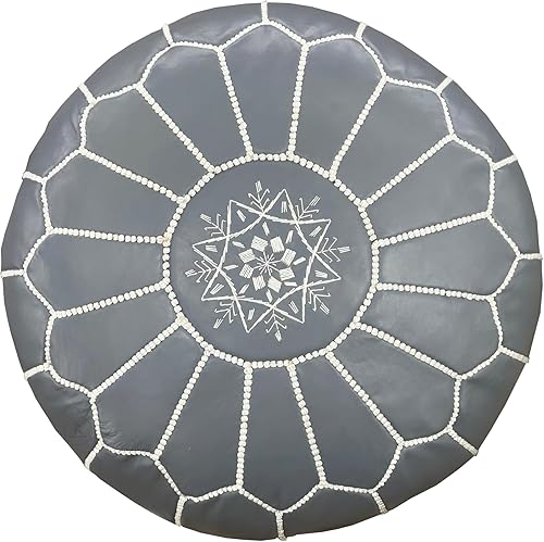 Miniatura 5 de KESHMARK Puf redondo de lujo hecho a mano, cómodo, bohemio, otomano y reposapiés, piel de cabra premium (sin relleno) (1 - marrón claro) (bronceado