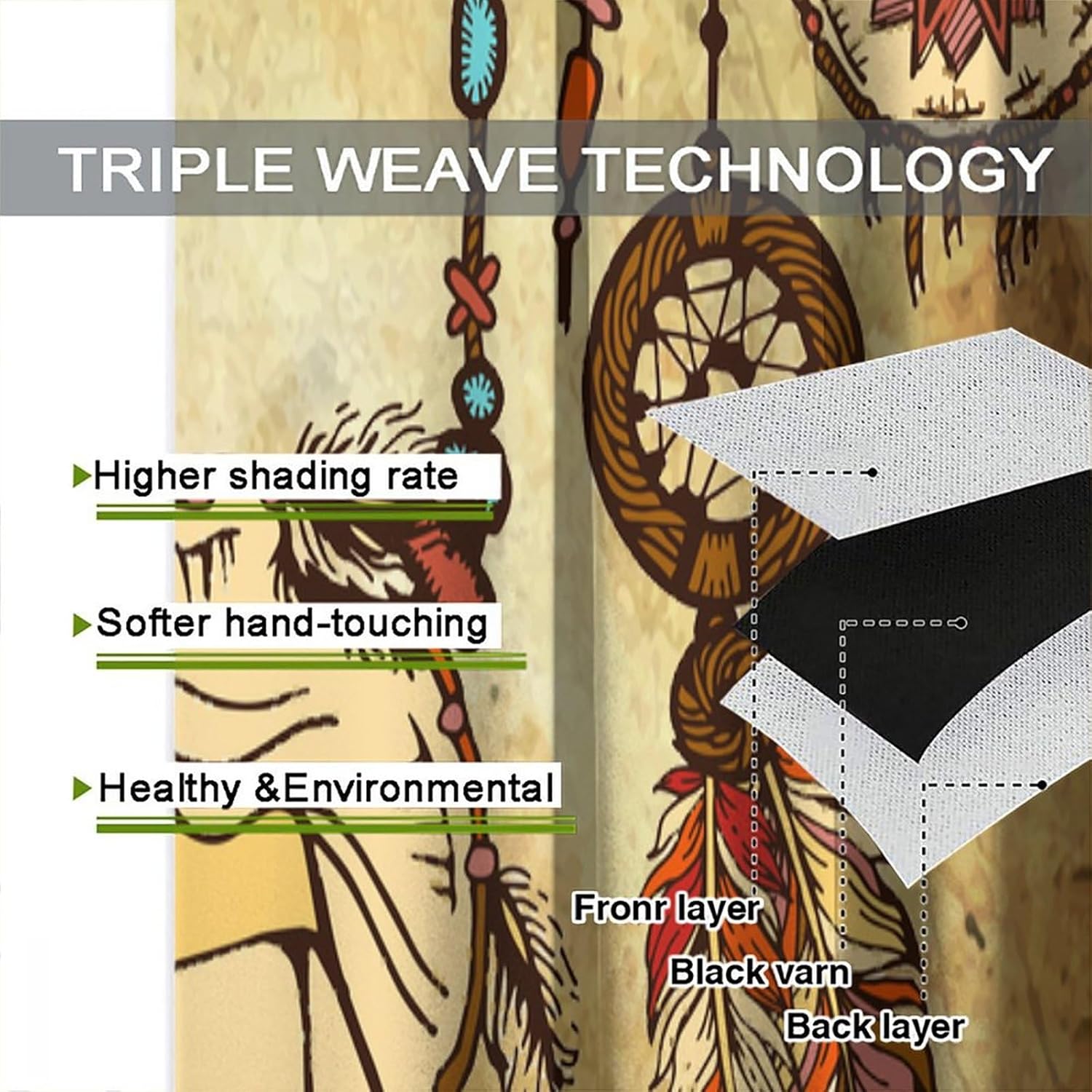 Vintage Tribe Curtains,Retro Dreamcatcher Native American Indian Ethnic Feathers Curtains for Bedroom Living Room Kitchen Bar Rod Pocket Drapes 2 Panels Set Total Size 42 x 45 Inch - Image 7