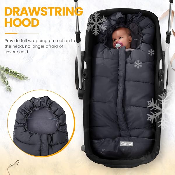 Orzbow Orzbow Universal Footmuff for Stroller, Winter Warm Baby Stroller Bunting Bag, Waterproof Windproof Warm Polar Fleece Lined for Toddler Stroller Sleeping Bag, Black in use