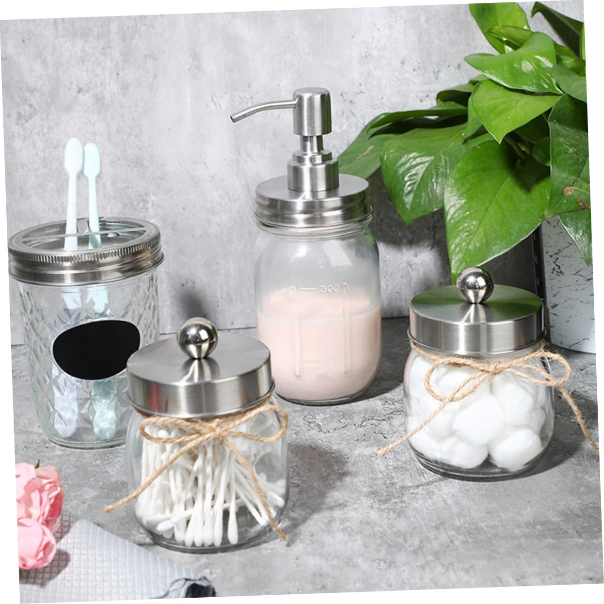 VICASKY Accessori Bagno in Vetro Trasparente Portaspazzolini e Dispenser Lozione Design Classico e Superficie Liscia Facile da Pulire e Portatile Materiale Durevole per Uso Quotidiano