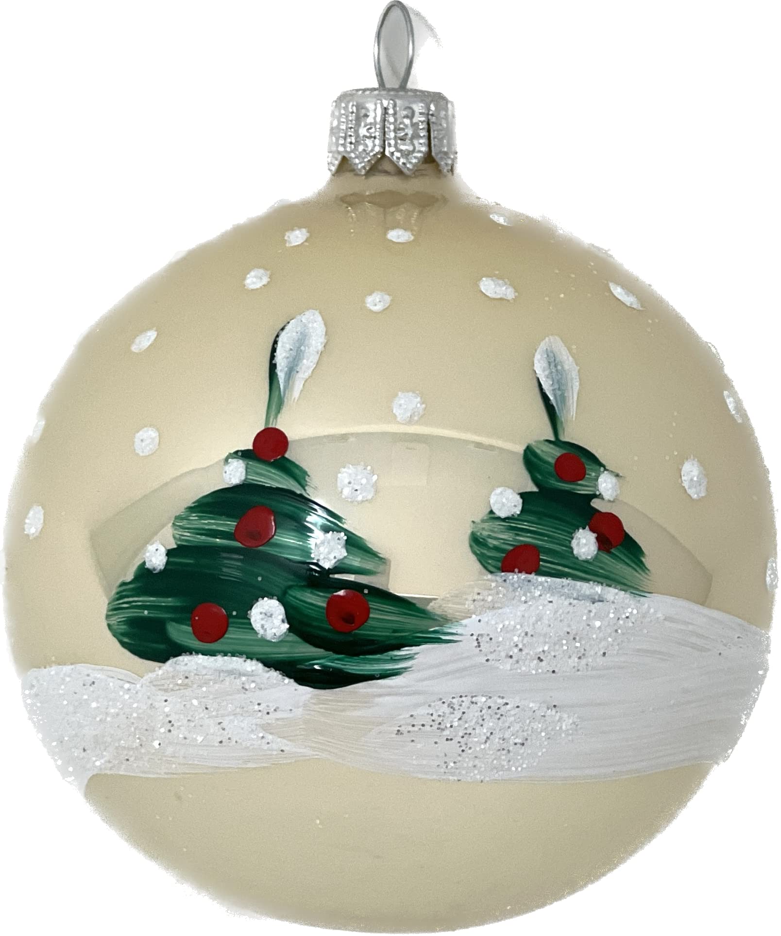 Adorno de Navidad, muñeco de nieve soplado bola de vidrio 3 pulgadas (crema 80 mm)