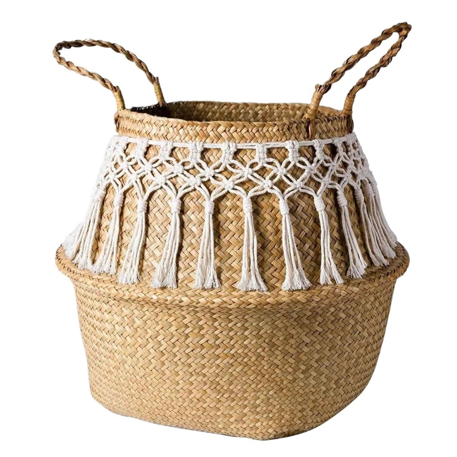DUNSBY Woven Planter 3pcs Wicker Basket Woven Seagrass For Plant Pot Organizer Laundry Picnic(PC9527,32x28cm)