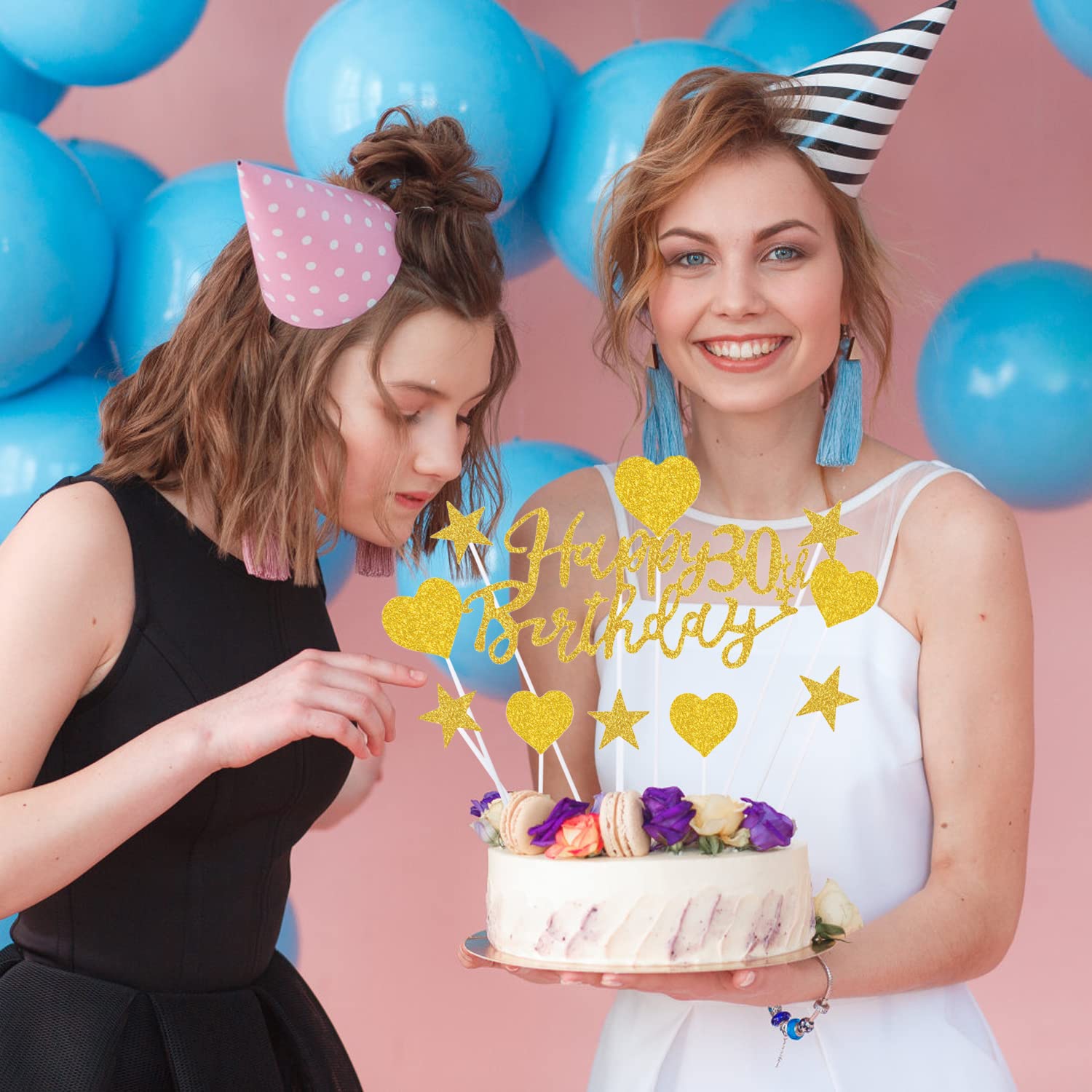 Topper per torta con scritta Happy 30th Birthday, con glitter oro, 30 topper per cupcake, decorazioni per torte per 30° compleanno, decorazioni per feste di compleanno (oro 30