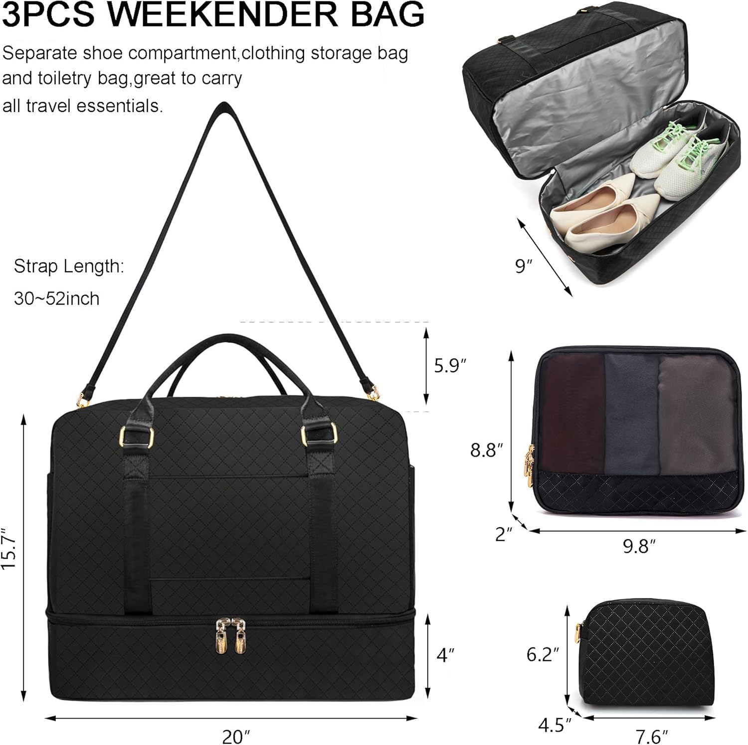 Travel Duffle Bag for Women Carry on Bags Overnight Weekender Bags Toiletry Hospital Gym Bag with Shoe Compartment 3pcs Set - Image 2