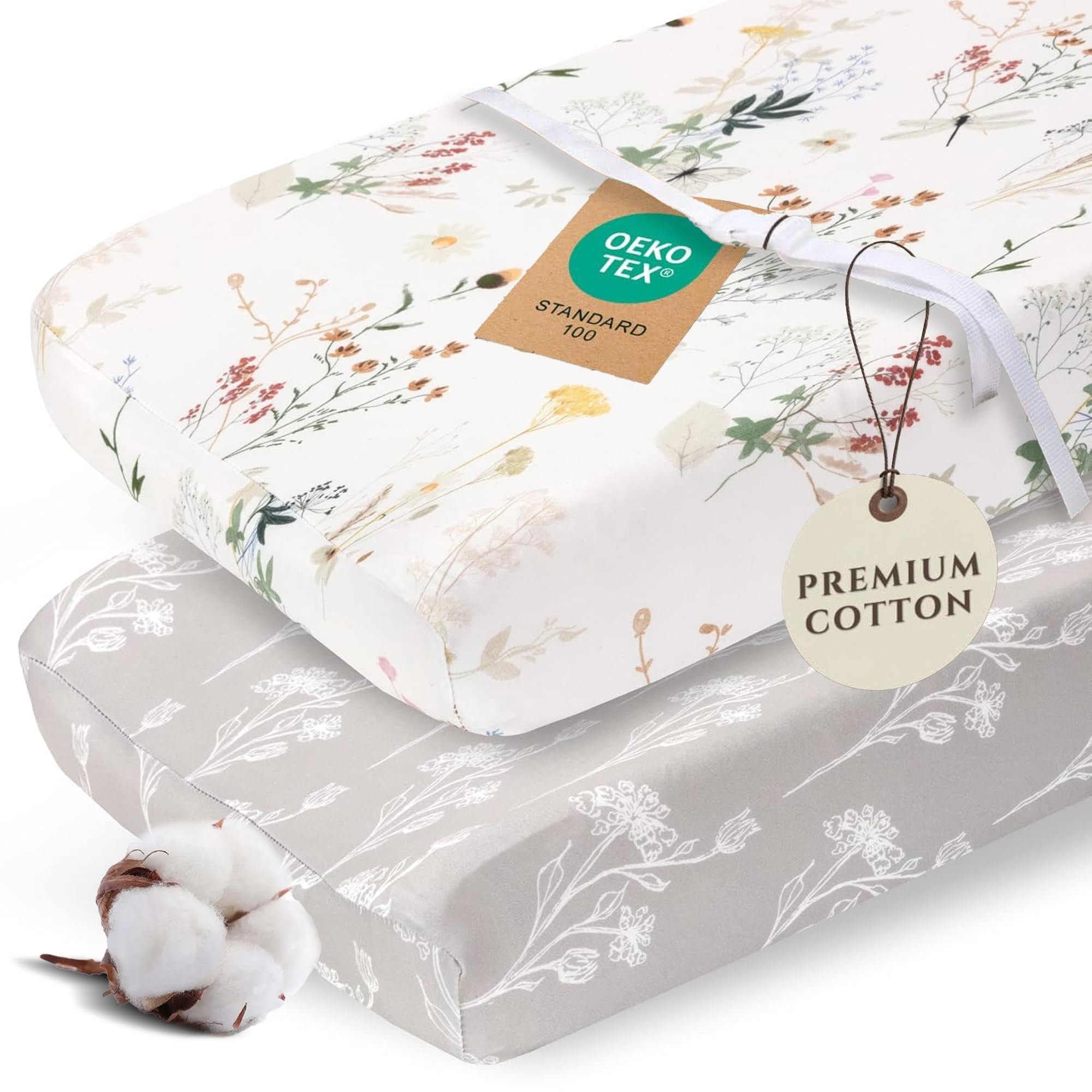 Pobibaby - 2 Pack Premium Changing Pad Cover - Ultra-Soft Jersey Knit, Stylish Floral Pattern, Safe and Snug for Baby (Wildflower)