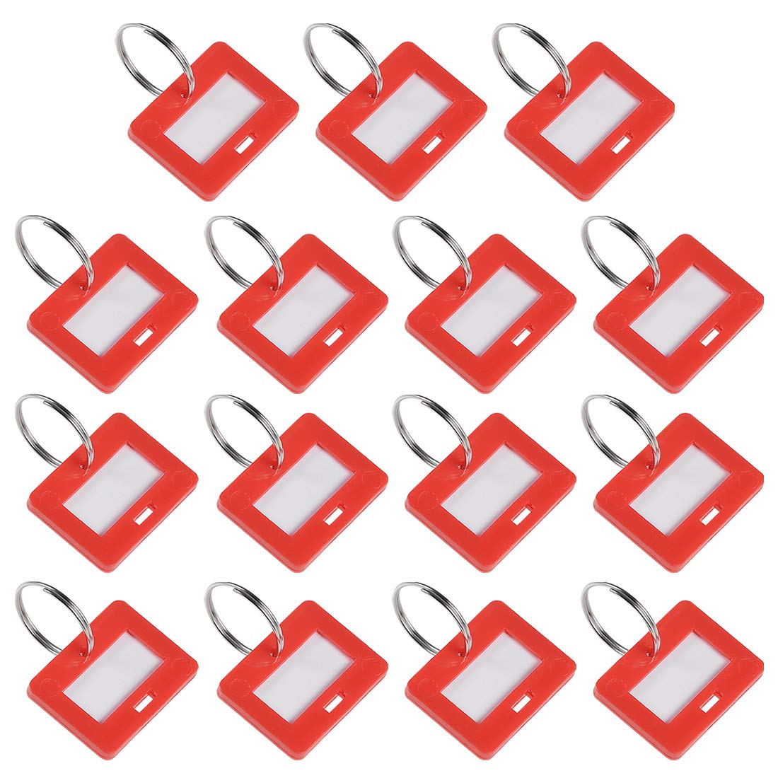 uxcell Plastic Key Tags with Split Ring Keychain ID Luggage Label Window 28x22mm, Red 15Pcs