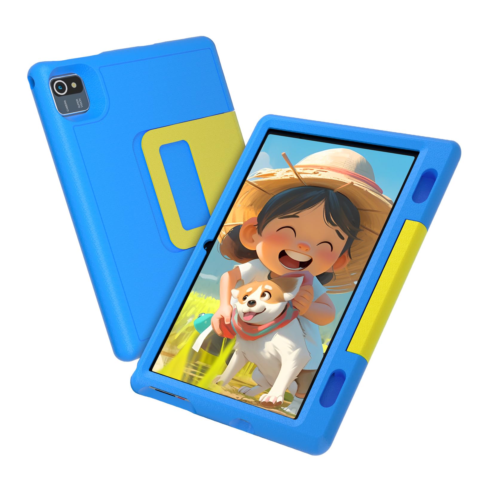 Kids Tablet, Android 13 Tablet, 6 (4+2) GB RAM + 64GB ROM, 10 inch Tablet for Kids, Quad Core Processor, 5000mAh, Kidoz Pre Installed, Parental Control, WiFi, Bluetooth, Kid-Proof Case (Blue)