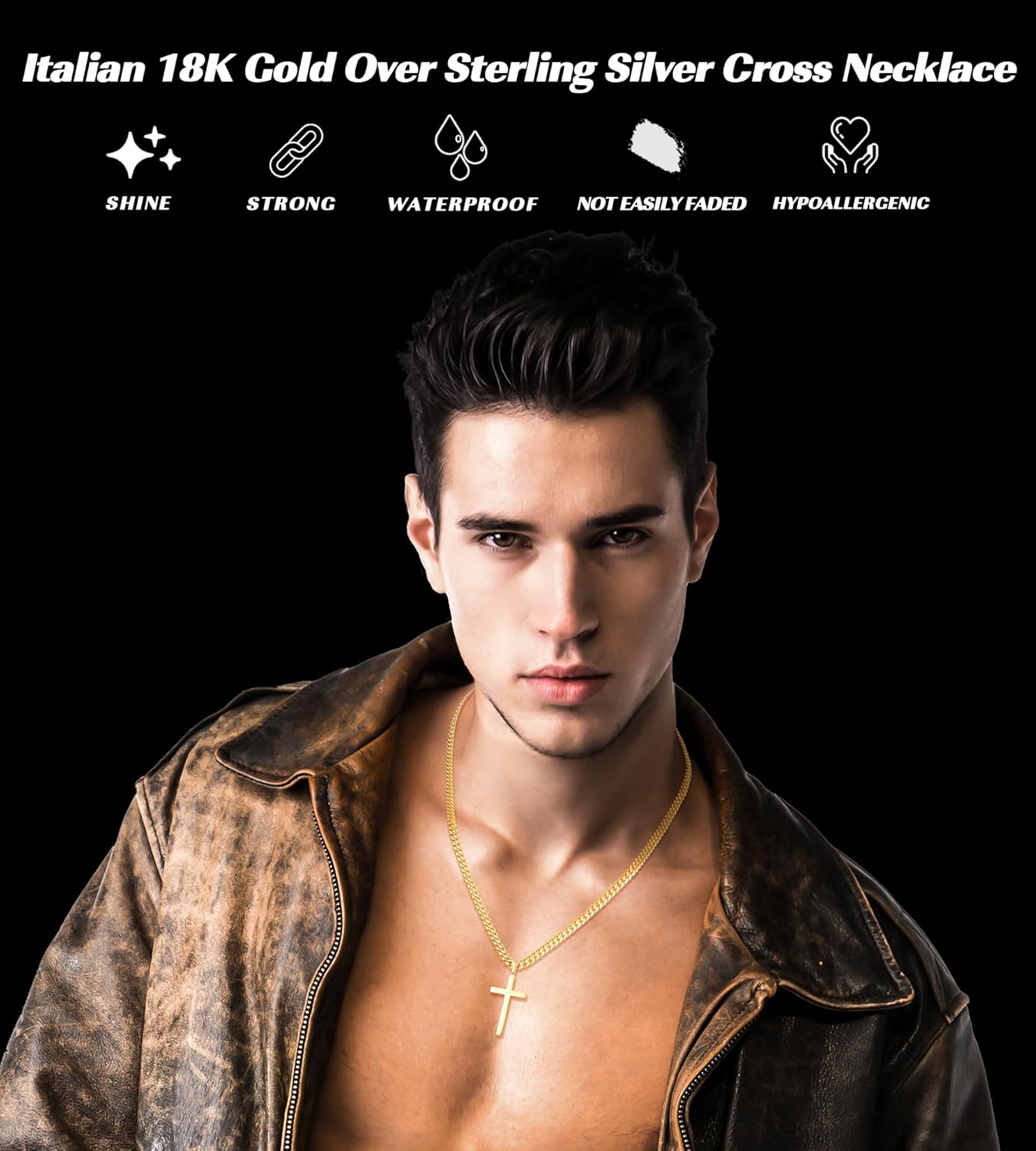 S925 Sterling Silver Thick Cross Necklace for Men, 18k Gold Plated Sterling Silver Cross Necklace with World's Top 4mm Cuban Chain for Men Boys Women, Minimalist Trendy Necklaces 16-26 Inch - Image 3