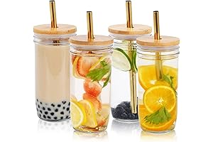 Bubble Tea Cups 4 Pack 24oz, 24 Oz Reusable Wide Mouth Mason...
