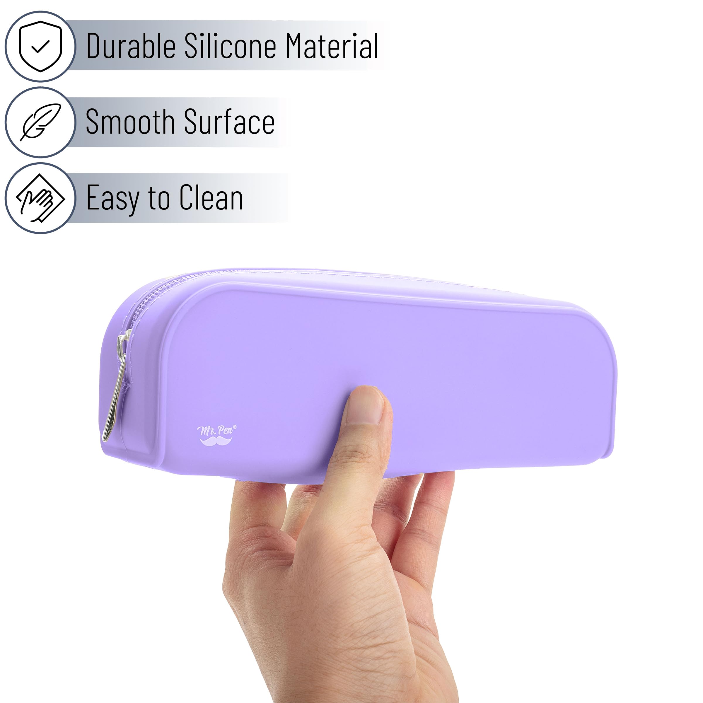 Mr. Pen Silicone Pencil Pouch, Purple, Aesthetic Pencil Case, Small, Single Compartment, Zipper Closure - Image 3
