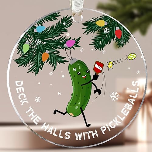 FOURSTUFF Adorno de pickleball 2025  Regalos de pickleball  Adornos de bola de pepinillo para árbol de Navidad  Divertidos regalos deportivos de