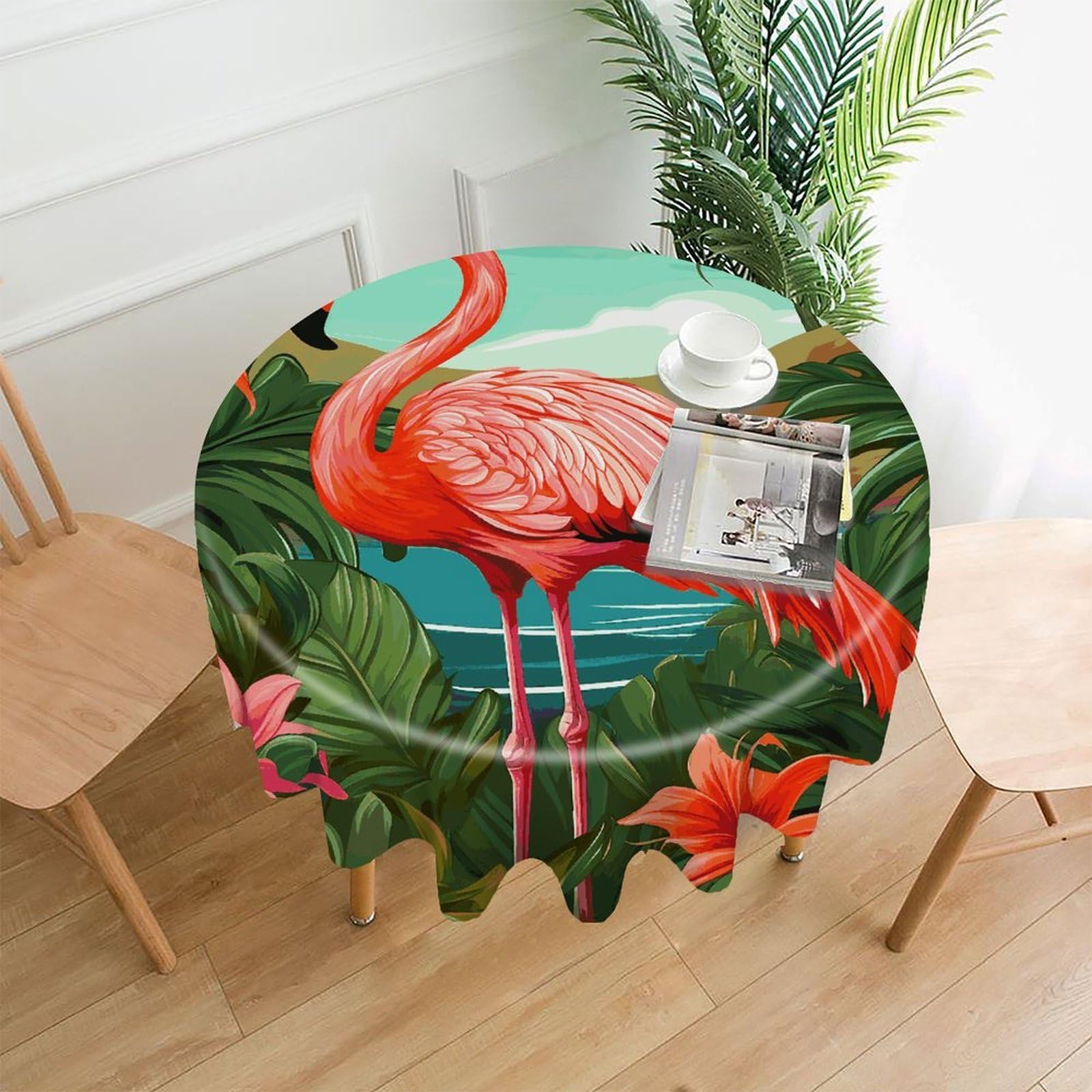 VstaDank Tropical Flamingo Table Cloth Fashions Washable Round Tablecloth Decorative Table Cover Comfortable Straight Edge Tablecover for Dining Kitchen Party Outdoor 60 Inch