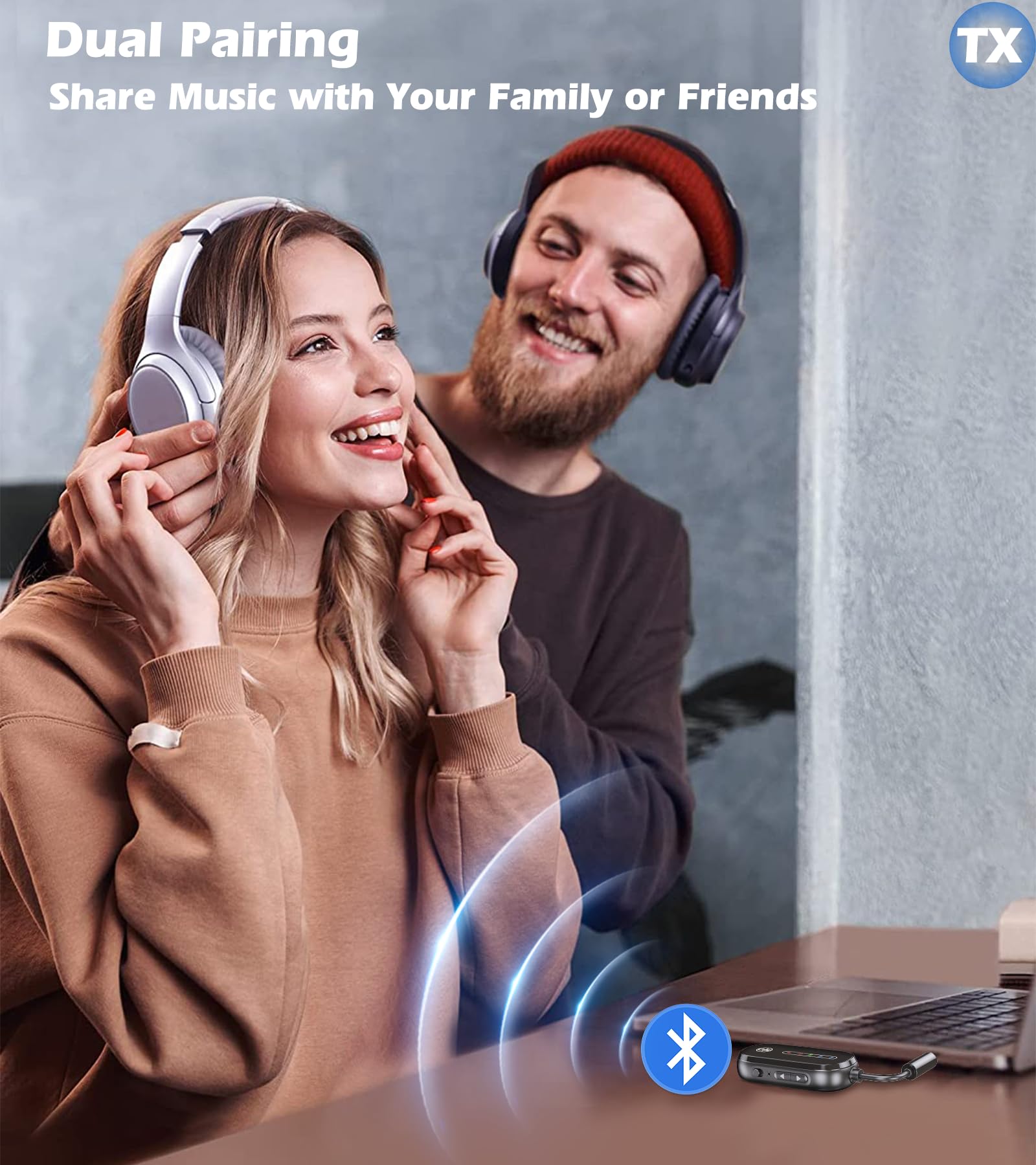 KAIY Bluetooth 5.4 Adapter für 2 AirPods/Kopfhörer Audio Transmitter Receiver Wireless TV Transmitter 3.5mm AUX Adapter Schwarz