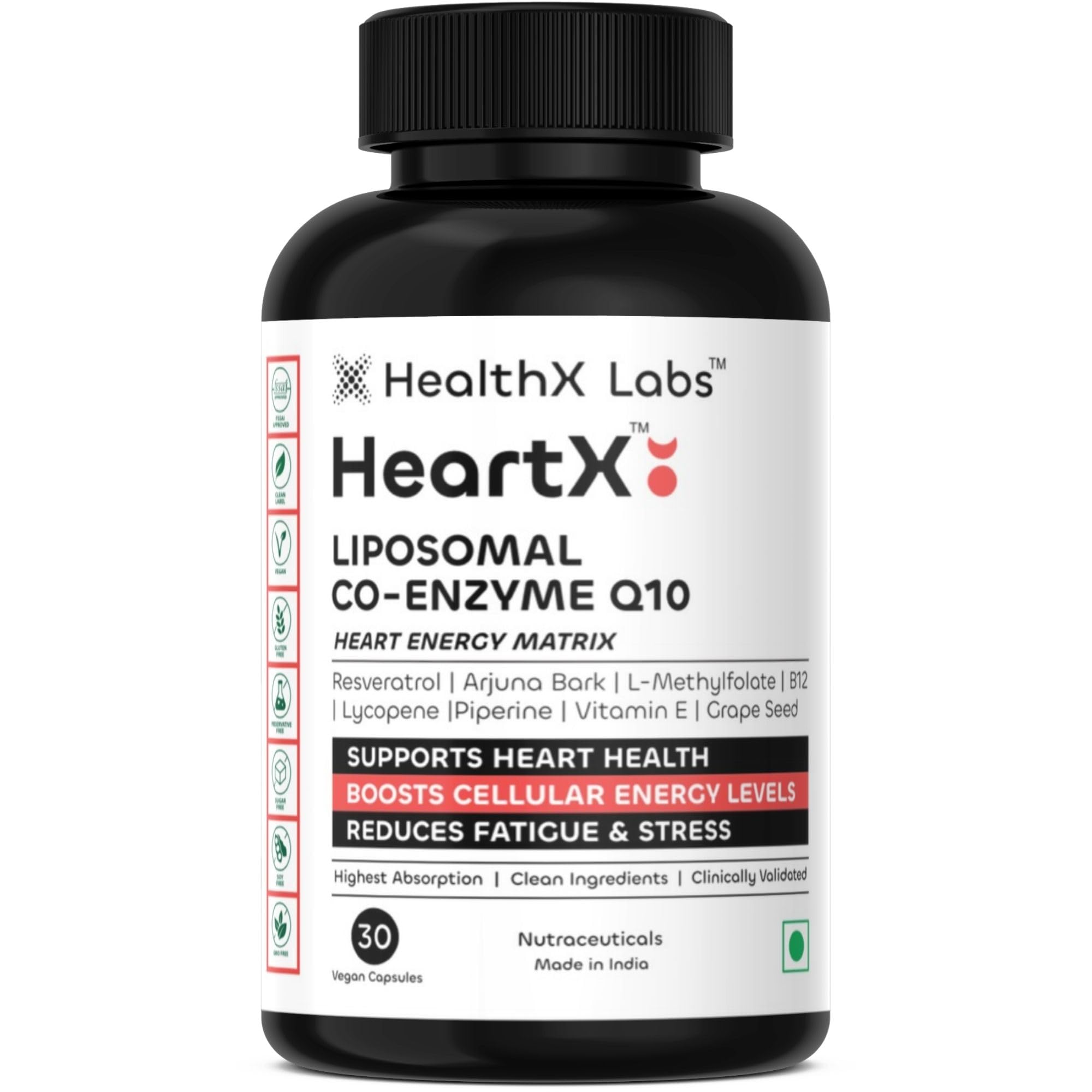 HealthX Labs HeartX Liposomal CoQ10 Supplement 200mg with (95