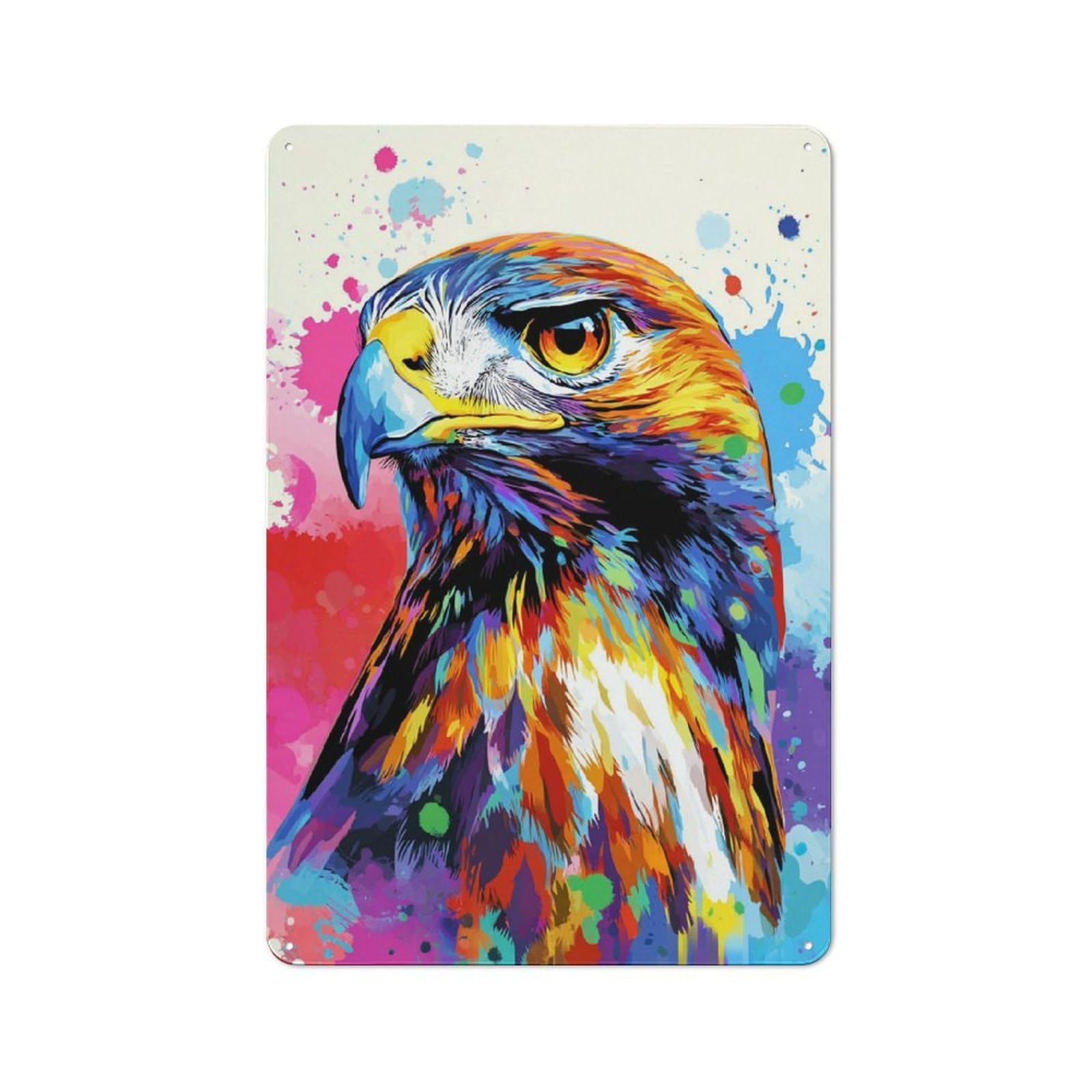 Junmoney Colorful Eagle Portrait Artwork Metal Plaque With Design 30X20cm, Cosy Diner Style Decor For Coffee Bar, Kitchen, Bistro Or Tea Corner