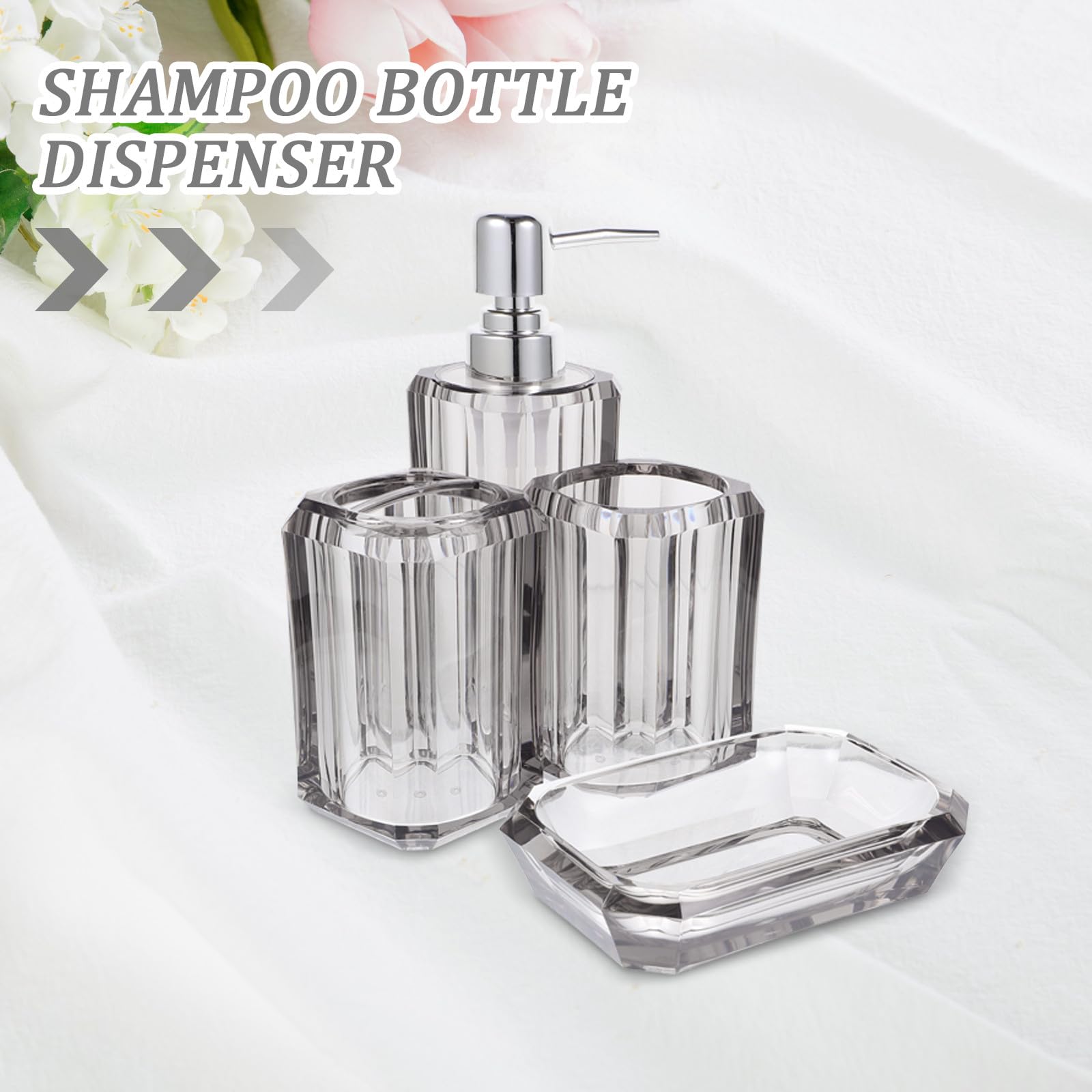 Jabonera Soporte para Cepillo de Dientes para Mantener el Baño Ordenado Juego de Accesorios para Baño Acrílico Elegante de 4 Piezas Dispensador de Jabón
