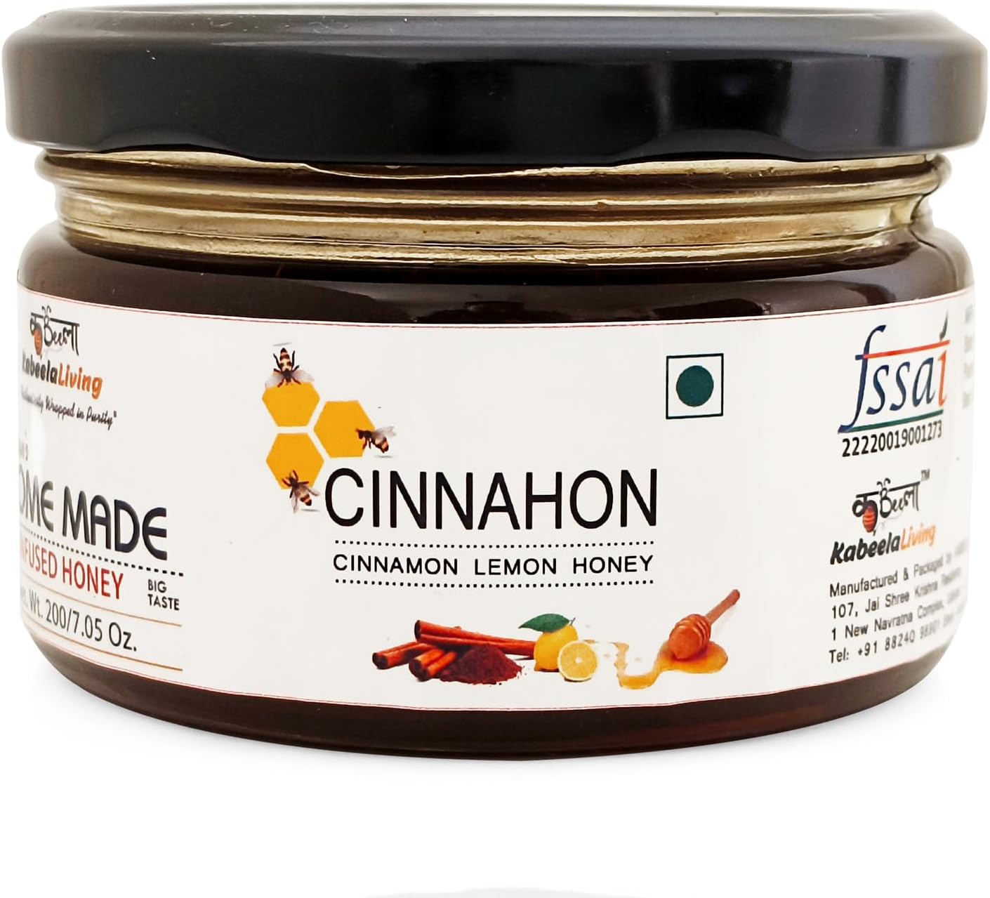 Kabeela Living Cinnamon Lemon Honey - Cinnahon, 200g Bottle, Infused Raw Honey, Helps Balance the Blood Sugar Levels