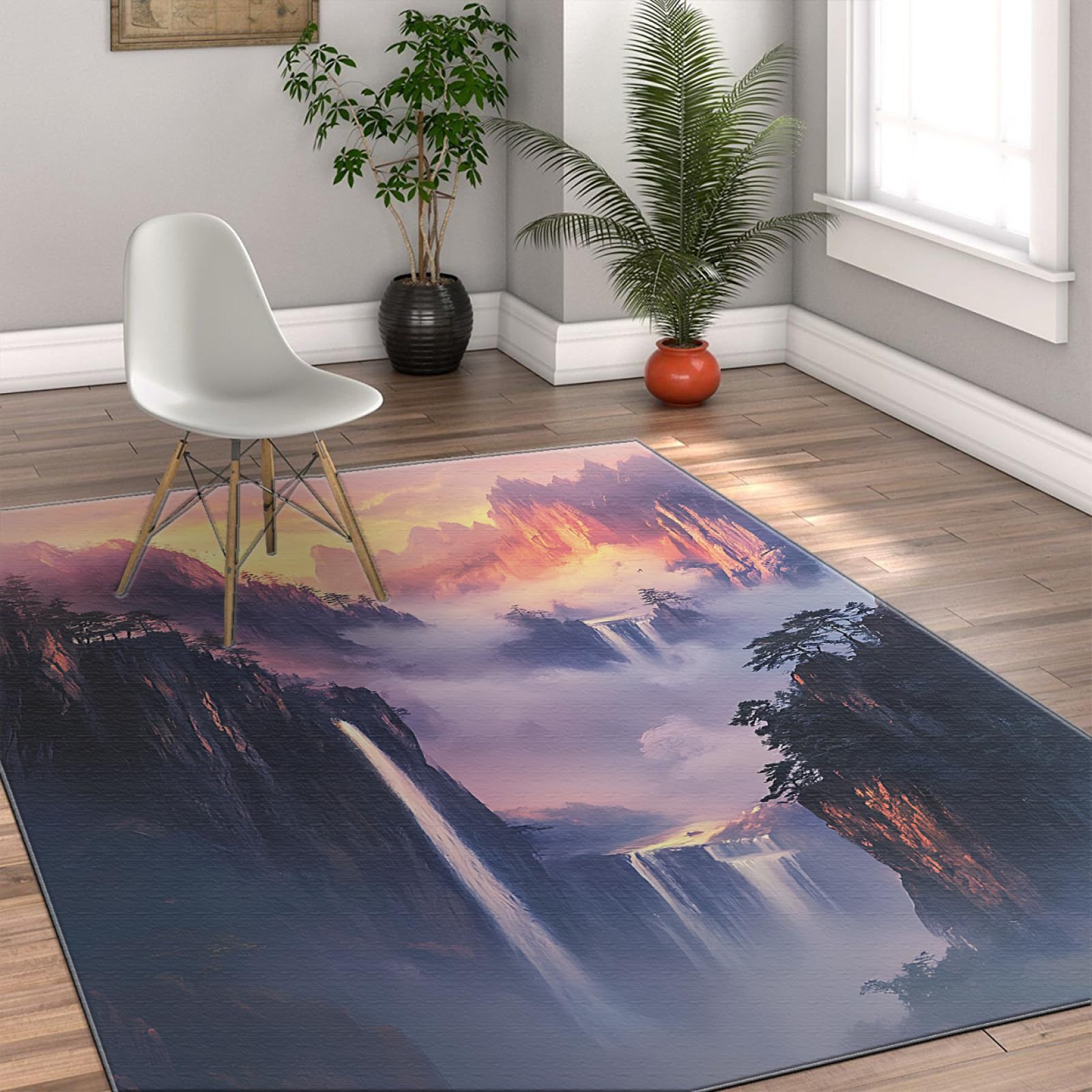 Dywaniki do salonu, zachód słońca, góry, krajobrazy, dywany do sypialni, niskie runo, zmywalna, wycieraczka z gumowym spodem, 180 x 250 cm