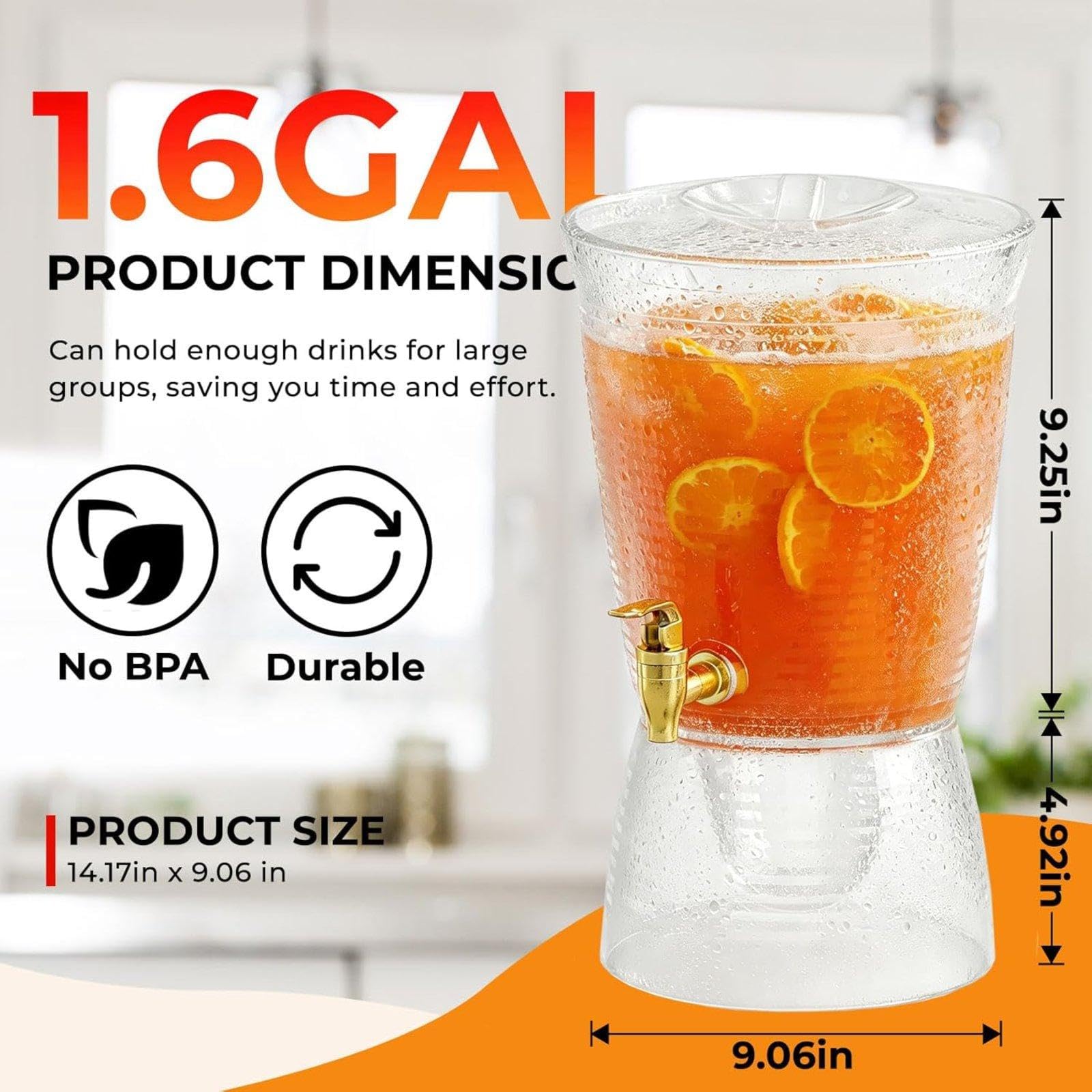 Baoblaze Dispensador Bebidas con Grifo 6 litros. Dispensador Jugo para restaurantes, Fiestas, Entretenimiento, barbacoas y hoteles.
