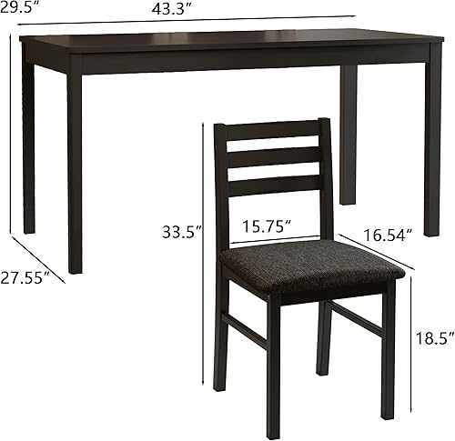 Miniatura 2 de Juego de Mesa de Comedor Rectangular Moderna de Madera Maciza de Interior de 5 Piezas para 4, Mesa y 4 Sillas con Cojines Suaves para Cocina, Bar,