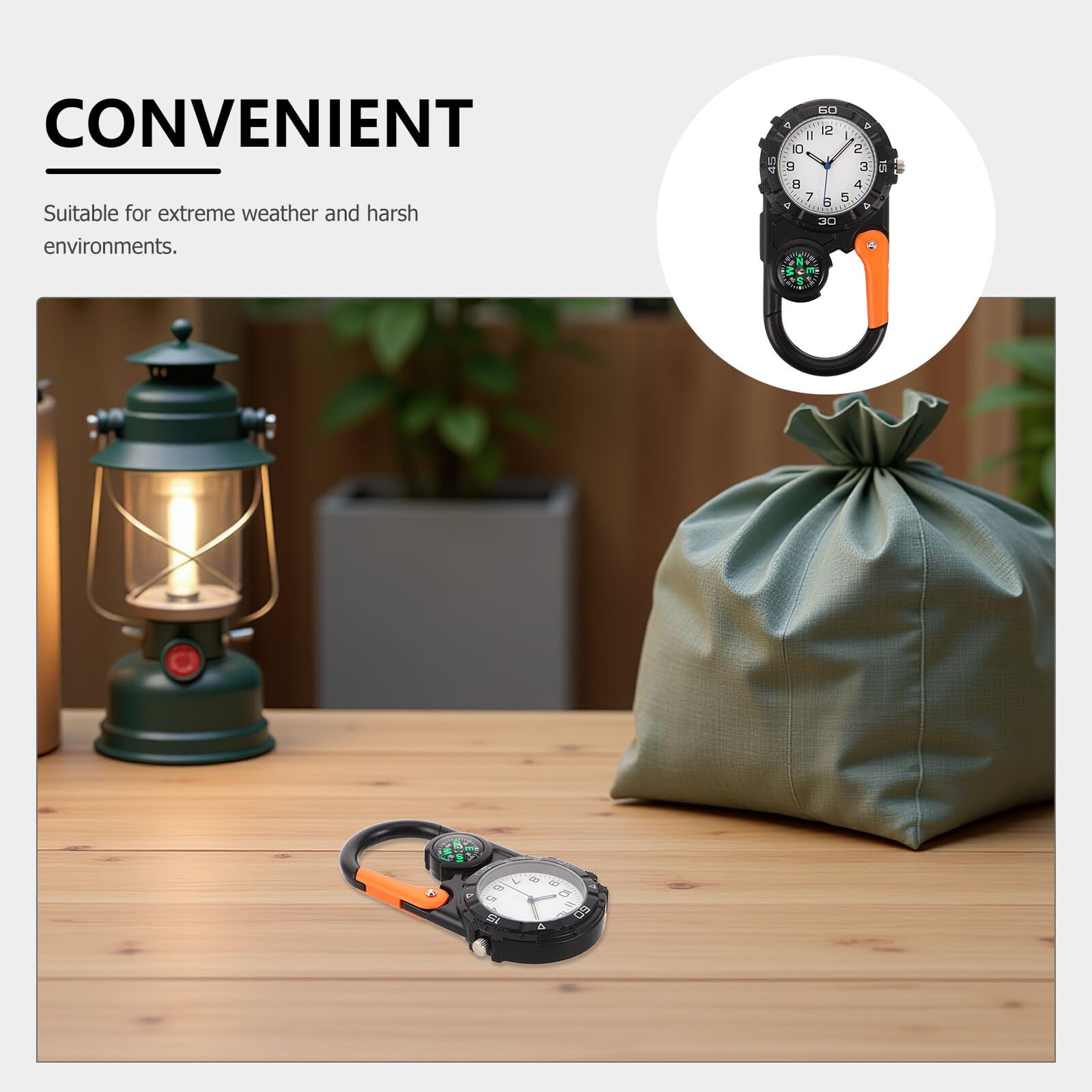 Outdoor Mountaineering Compass Watch with Metal Carabiner Clip Portable Quartz Fob for Hiking Backpacking And Camping in Extreme Weather
