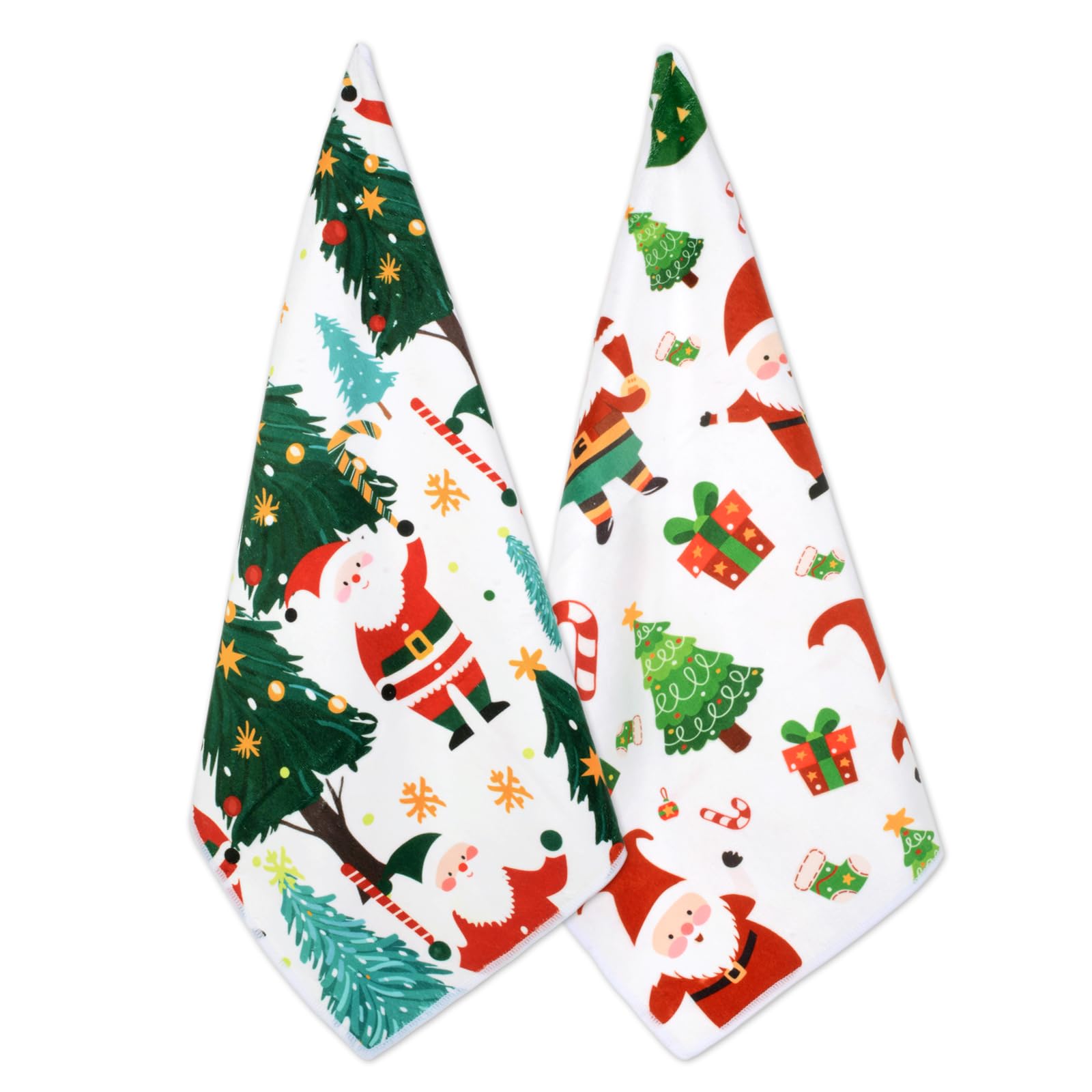 VIVOTE2 Pack Festive Kitchen Towels, Absorb Soft Dish Cloth, Multipurpose Travel Towels, Quick Drying & Durable - 37x57CM-Santa Claus