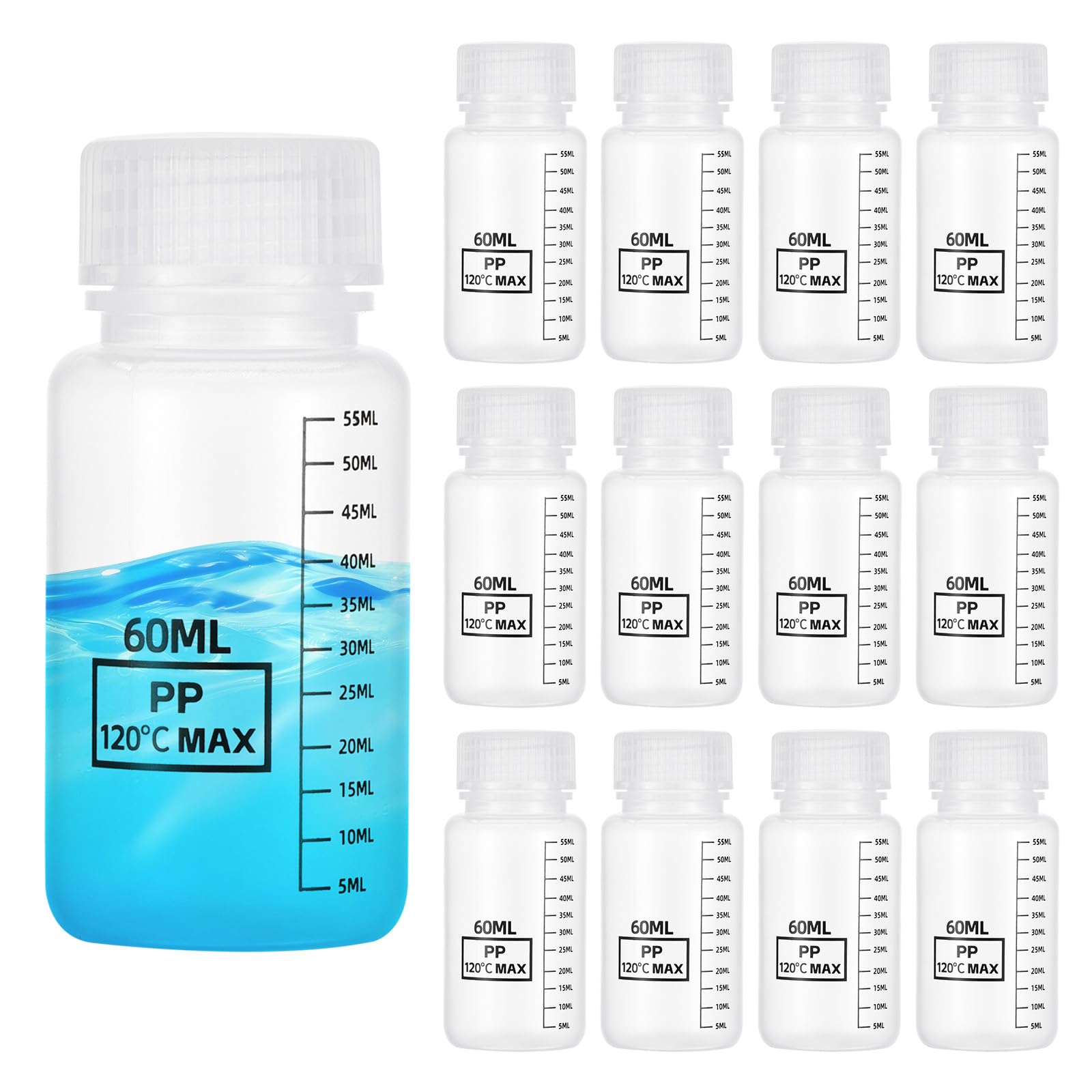 PATIKIL 20 Pezzi Bottiglie Modello In Plastica Con Tappo A Vite, 2 Oz 60ml Bottiglia Reagente A Bocca Larga Contenitori Modello PP Trasparenti Con Coperchio Per Laboratorio Acqua