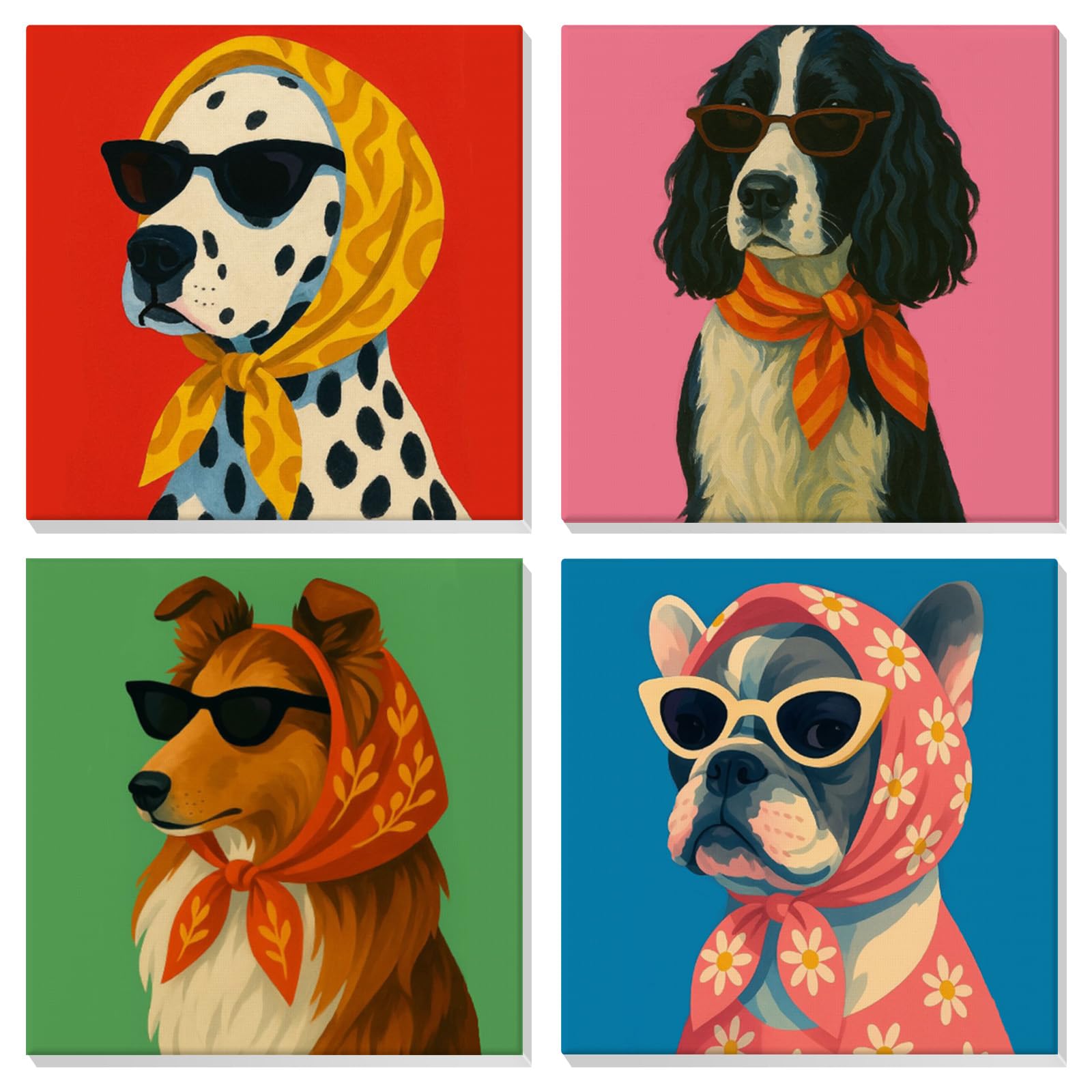 EOBROMD 4 Pack Paint by Numbers for Adults with Frame, Dog Adult Paint by Numbers Kits, DIY Animal Acrylic Oil Painting by Numbers Kits for Gift Home Wall Decor 8x8in — image 1