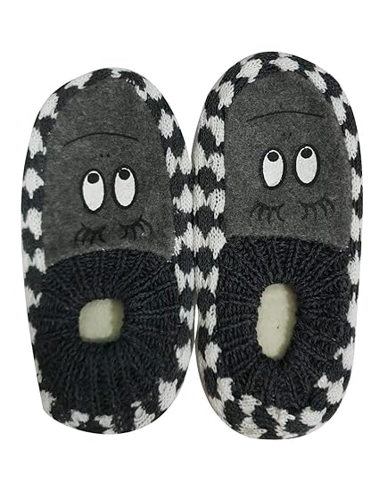 Krystle Kids Cute Eye Look Little Boy and Girl Multicolour Warm Winter Slipper Socks, Knitted Booties Slipper Indoor Socks with Soft Rubber Sole (Grey,Pack of 01)