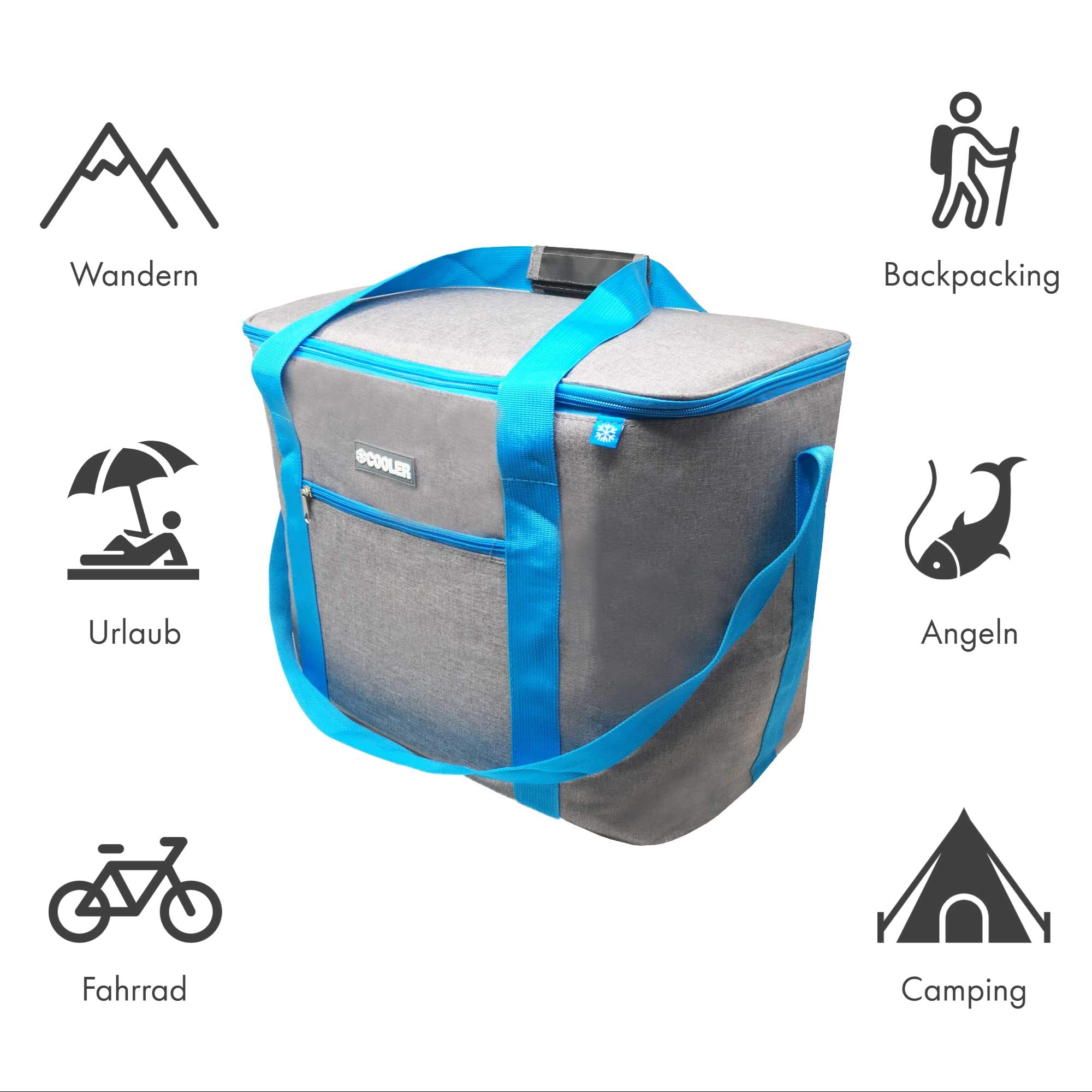ToCi Borsa Termica 15 Litri Con 4 Mattonelle Refrigeranti, Isotermica Per Picnic, Campeggio E Barbecue, Impermeabile, Pieghevole, Colore Grigio Mélange - 2