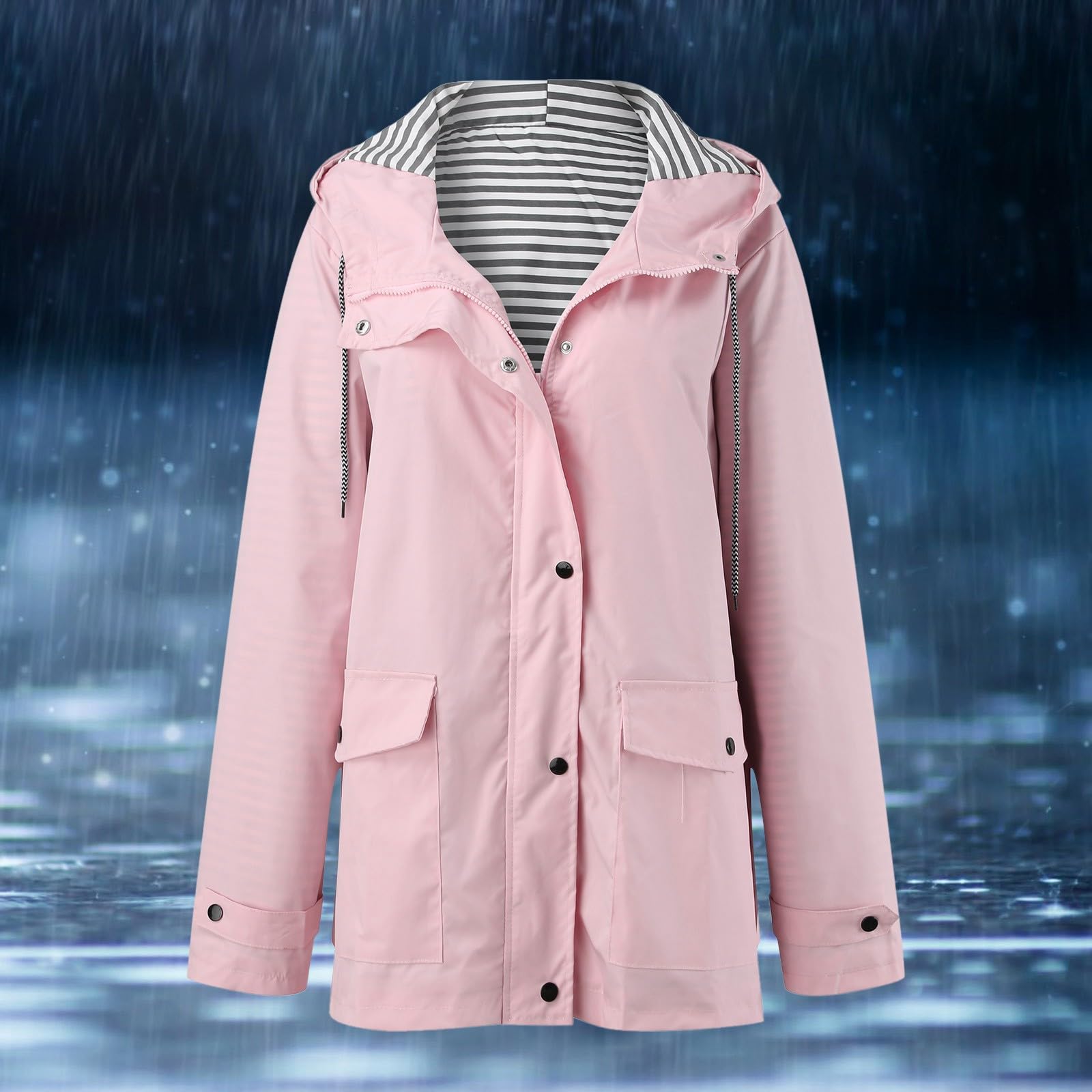 Genérico Cortavientos Impermeable Mujer-Sudadera Con Capucha Para Mujer Abrigo Impermeable Para La Lluvia Bolsillos SóLidos Chaqueta Con Cremallera Entrenamiento Chaqueta De Lluvia A De Al Libre