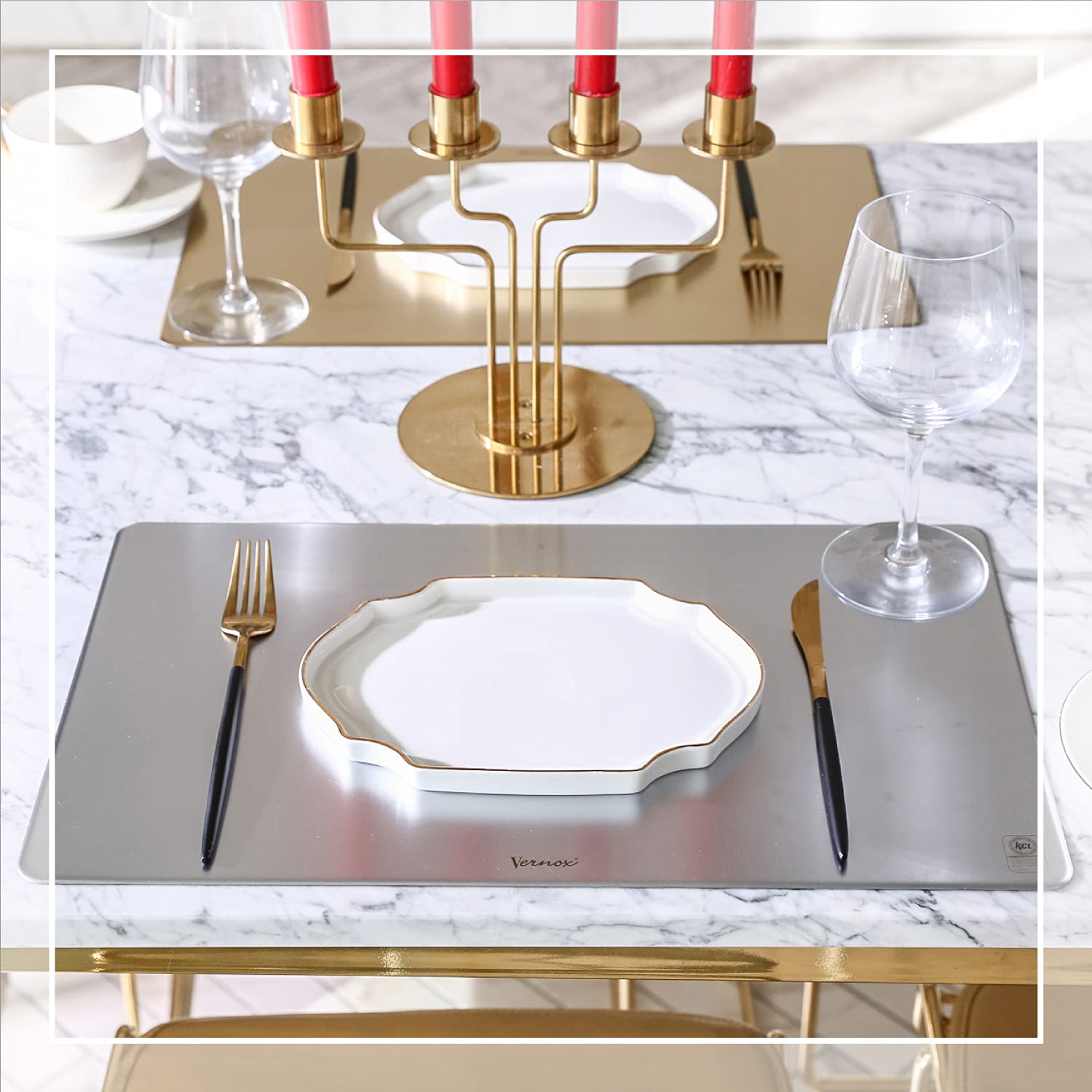 Amazon｜Vernox 高級テーブルマット シルバー - プレースマット