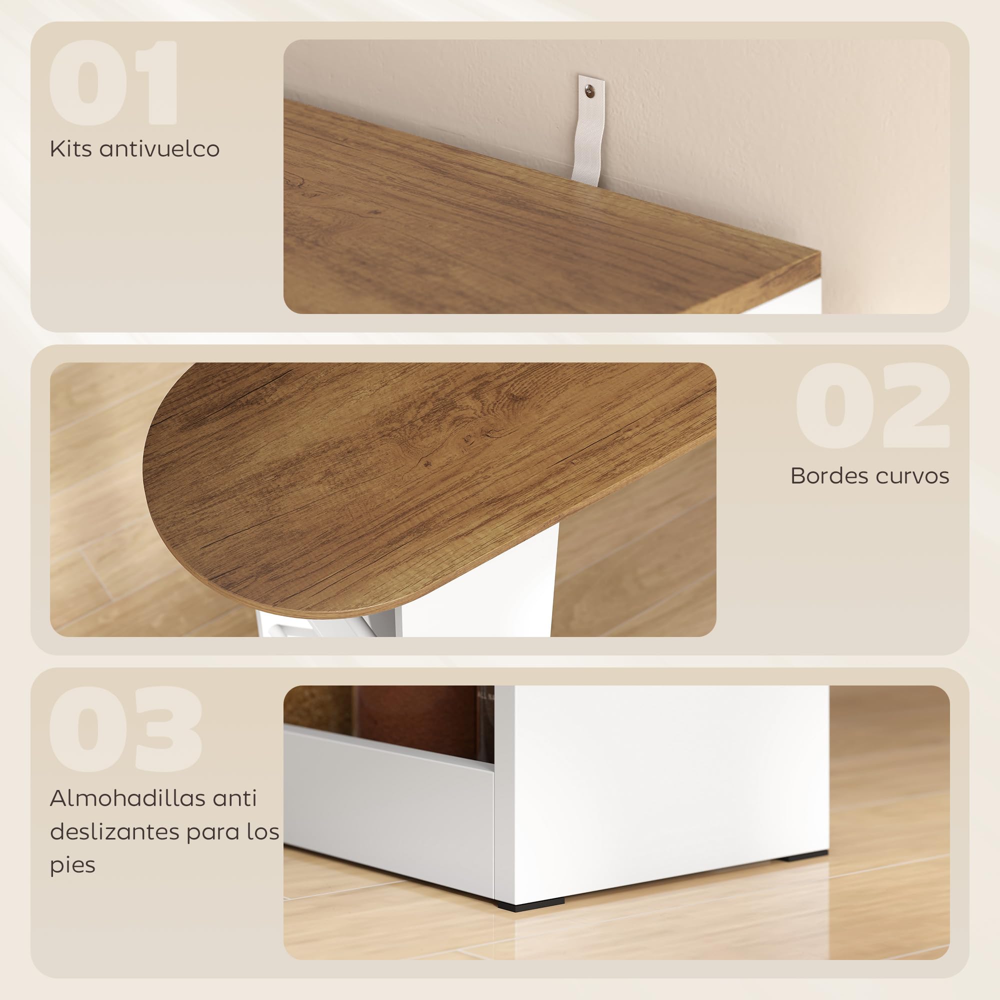 HOMCOM Mesa de Bar Extensible y Giratoria 90°, Mesa Alta Cocina con Estantes Abiertos y 2 Puertas de Vidrio para Comedor, 150x80x105,5 cm, Blanco y Natural