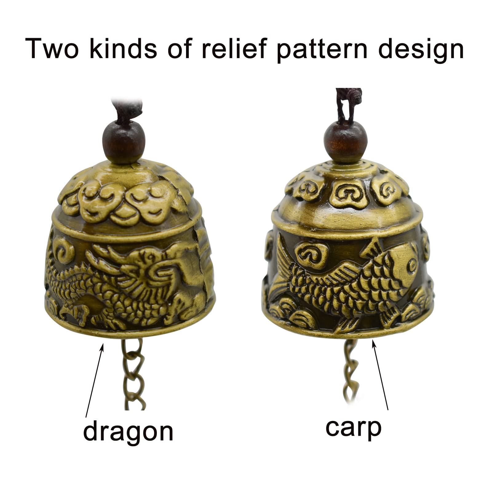 Pinenjoy 2 Stück Feng Shui Glocke Geschnitzt Sonne Stern Mond Muster Vintage Bronze Glocke 6,7 X 6 Cm Tempel Windspiel Für Haus Garten Tür Glück Segen Hängende Dekorationen