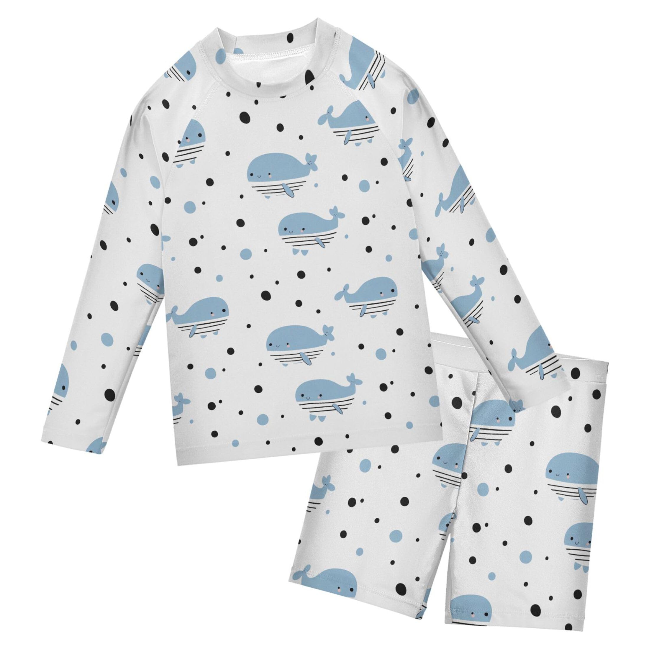 Cute Blue Whale Baby Boys' Toddler Long Sleeved Rashguard Swim Bathing Suit Set B0404917