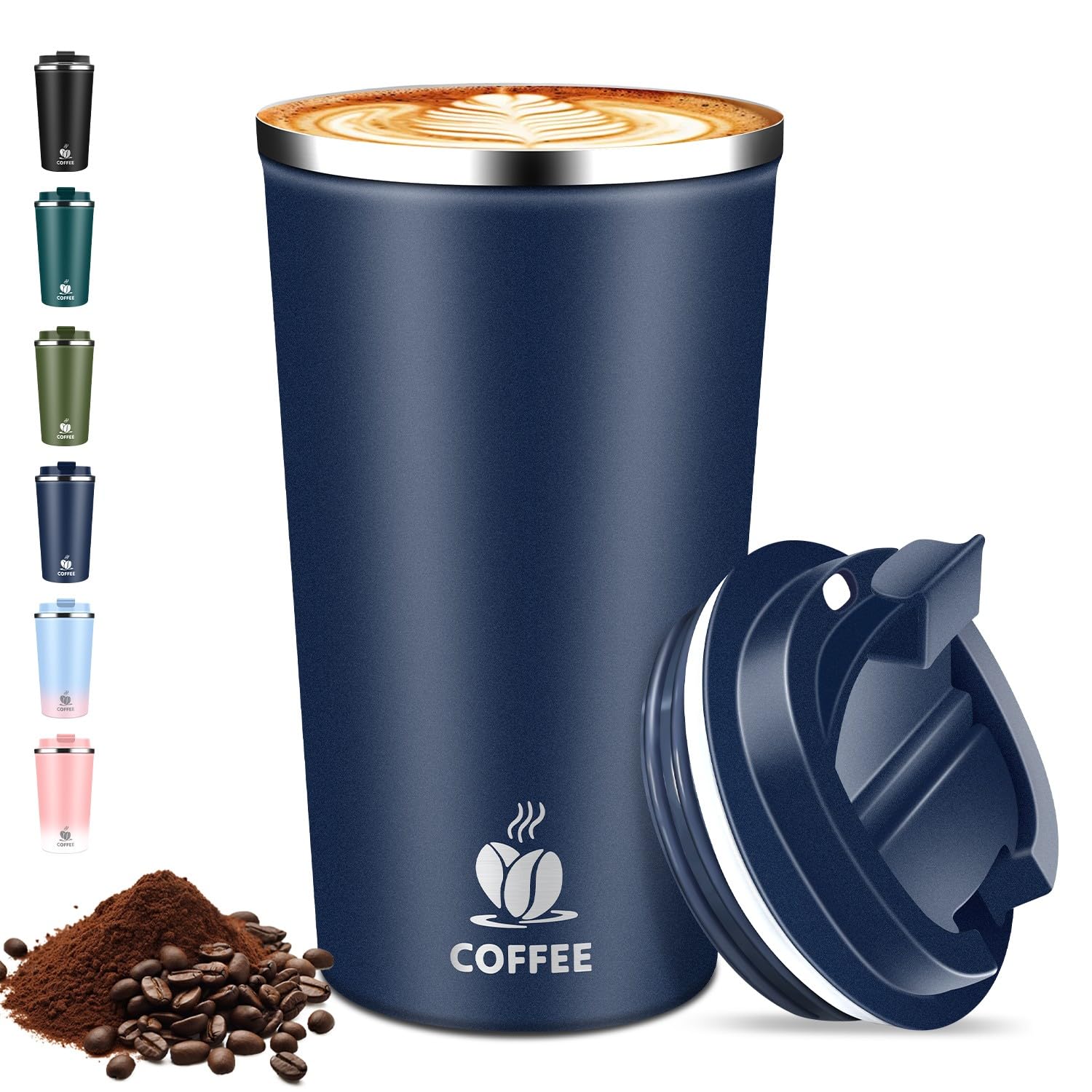 Thermobecher Kaffeebecher to Go - mit Deckel, 510ml Isolierbecher Edelstahl Travel Mug, Auslaufsicherer Thermo Becher für Heiße & Kalte Getränke, Reisebecher für Auto, Büro, Reise