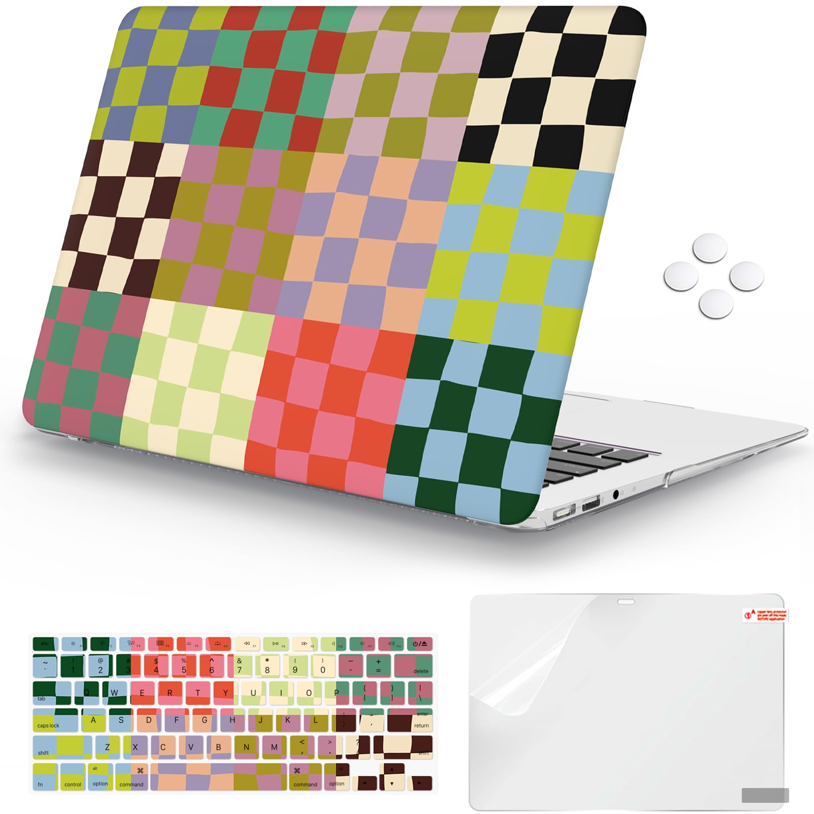 iCasso Compatible with MacBook Air 13 inch Case (A1369 & A1466, Older Version 2010-2017 Release), Protective Plastic Hard Shell Case & Keyboard Cover & Screen Protector, Colorful Checkerboard