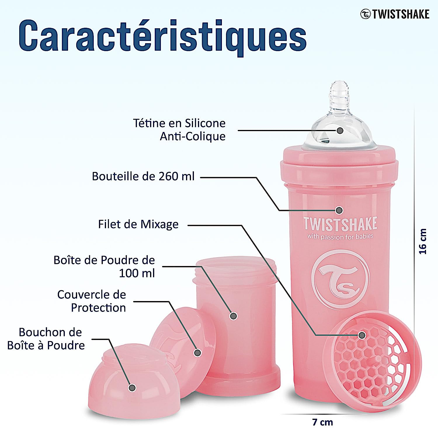 Twistshake Anti-Kolik-Babyflaschenset für Neugeborene mit Milchpulverbehälter und Mixer – 9-teilig | 4 x Milchflaschen – 2 x Schnuller – 2 x Sauger – 1 x Flaschenbürste | BPA-frei | 0m+ | Rosa Grau