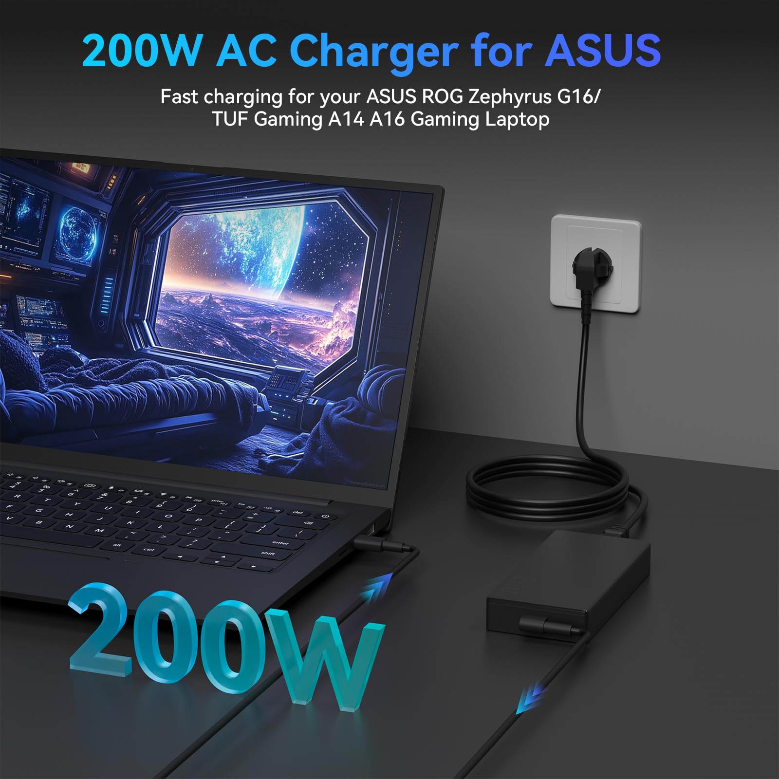 200W Ładowarka do laptopa kompatybilna z Asus Rog Zephyrus G16 GA605 GU605MY GU605MI GU605MV ProArt P16 PX13 H7606WI H7606WV HN7306HN Gaming Laptop ADP-200JB K