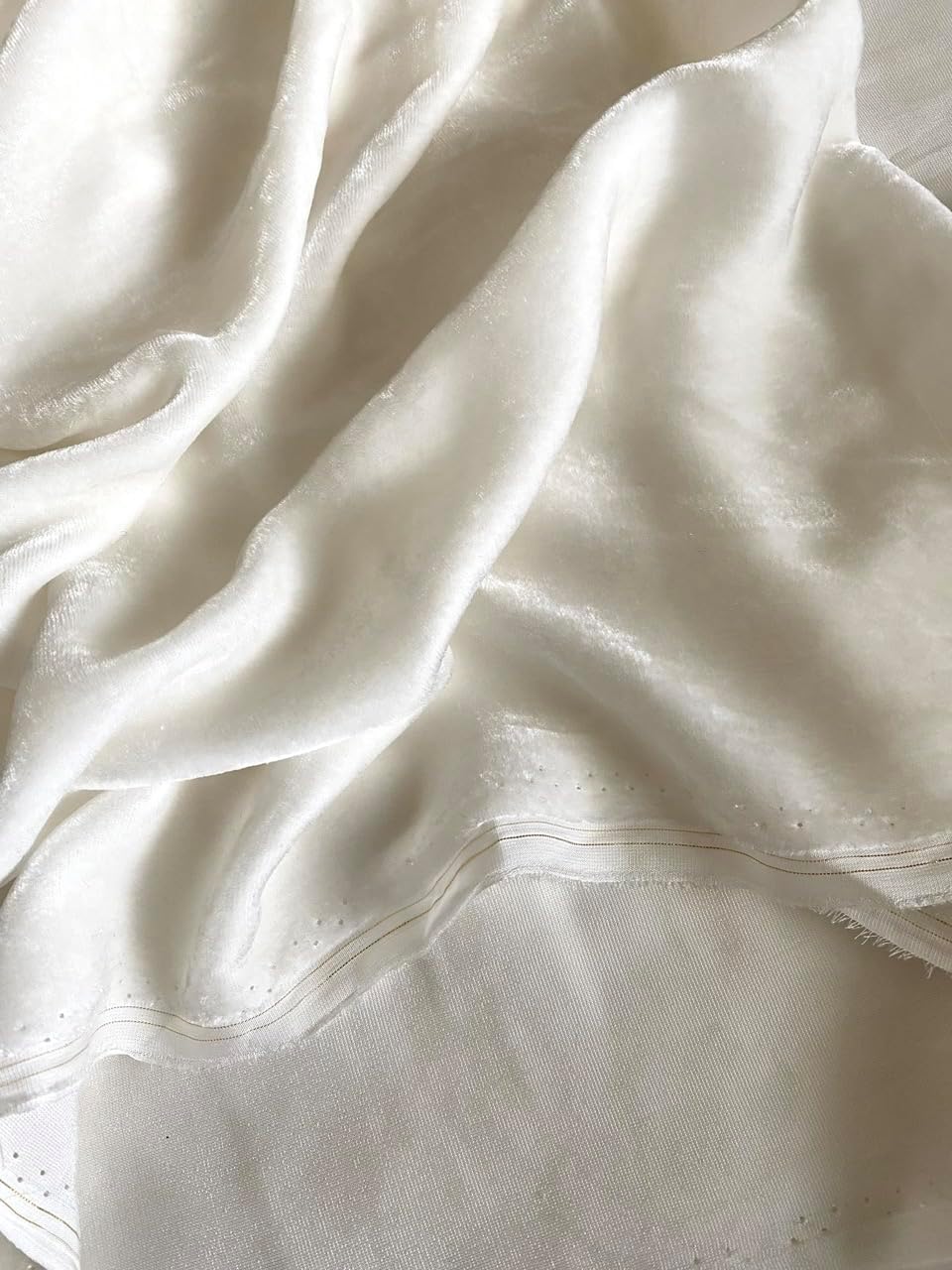 Ivory Luxury Mulberry Silk Velvet Fabric by The Yard/Half Yard, Silk Velvet Fabric for Apparels, Curtains, Pillowcases, Blankets and Home Decor, Cut in a Continous Length. (by The Half Yard)
