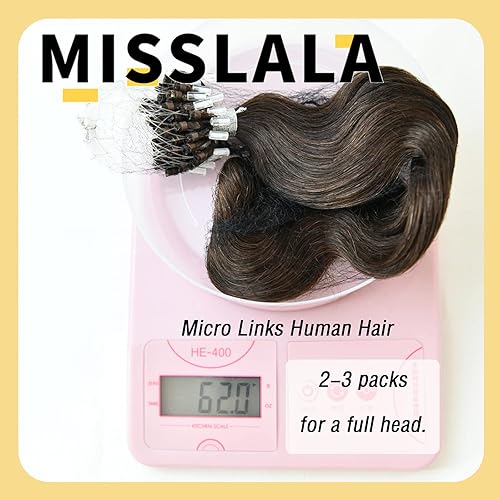 Miniatura 7 de Misslala Extensiones de cabello humano Remy, de 16 pulgadas, extensiones de cabello con microcuentas, color #4, extensiones de cabello suave,