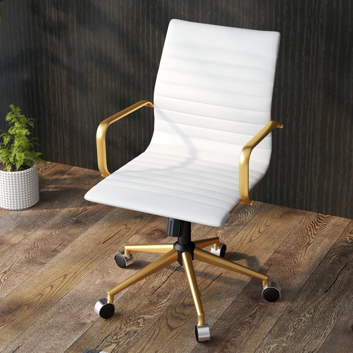 COROCC Office Desk Chair Modern Conference Room Task Chairs Leather Computer Swivel Excutive Ribbed Ergonomic Rolling Chair for