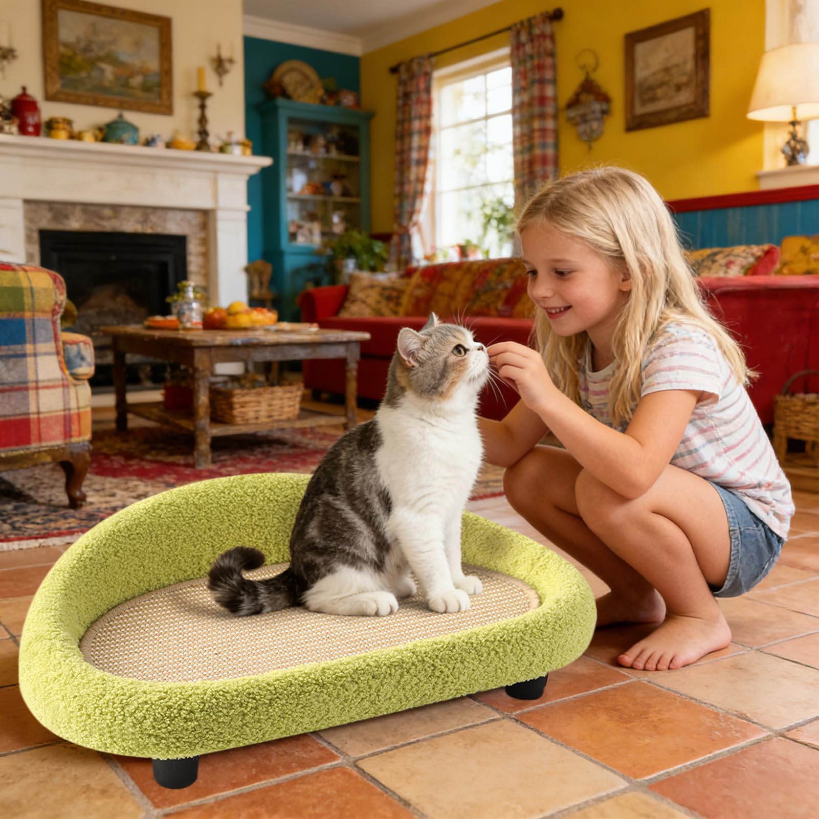 Leżanka dla kota z drapakiem Sizalowa duża sofa do leżenia | Sofa dla kota drapak Do sypialni, do mieszkania, do akademika, do patio, do balkonu, do werandy, do kąta, do