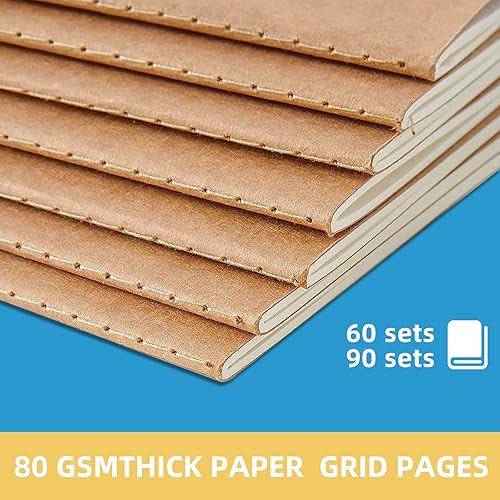 Miniatura 3 de Juego de 90 cuadernos Kraft tamaño A5, 68 páginas, diario de notas de línea, adecuado para niños, niñas, mujeres, estudiantes, columna vertebral