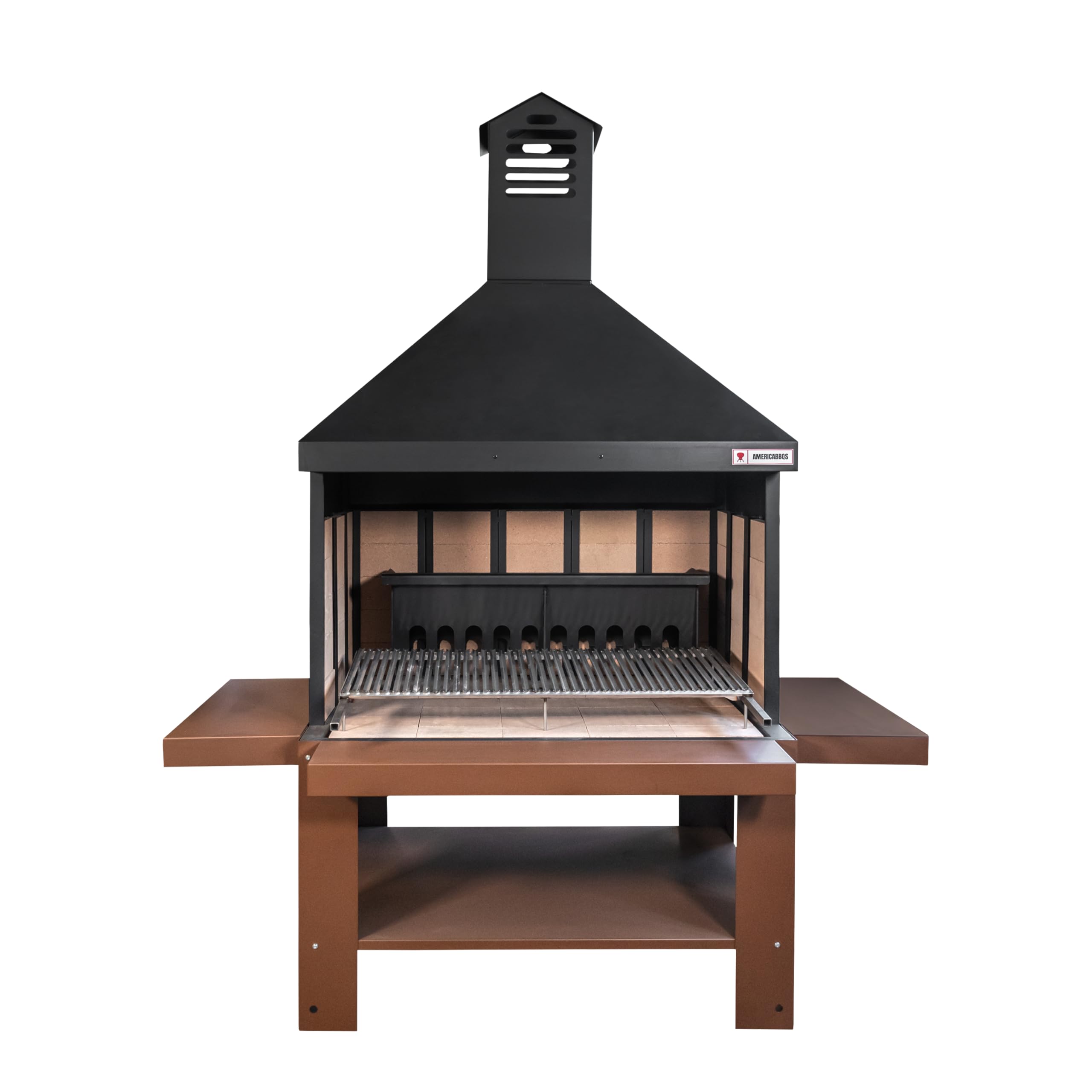 STUFE A PELLET ITALIA - "Etna" Barbecue a Legna da Esterno in Acciaio Verniciato, Colore Nero Opaco e Interno in Pietra Refrattaria, Design e Qualità Made in Italy, Ripiani porta Oggetti