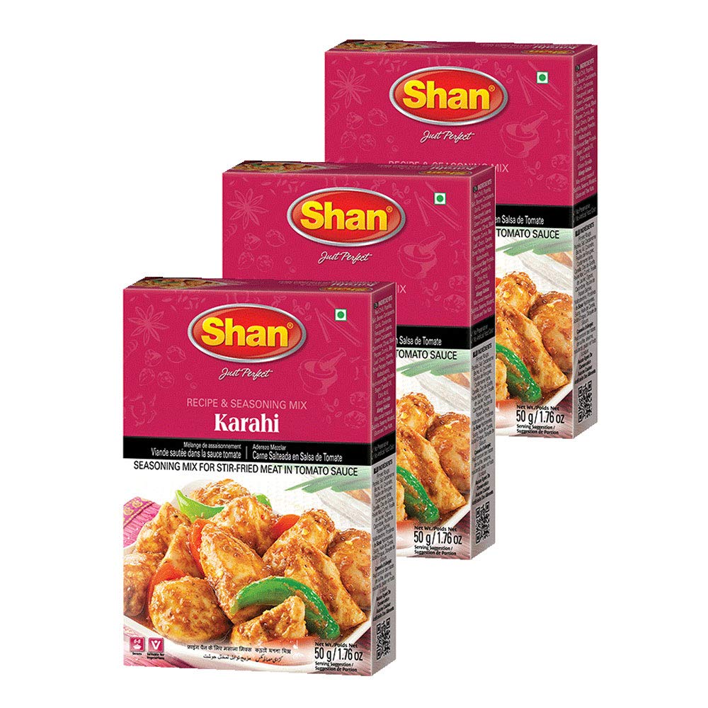 Shan Karahi Seasoning Mix 50g | Authentic Indian Curry Masala for Spicy Chicken & Meat Dishes | Flavorful Karahi Recipes Spice Packets | Cumin, Garlic, Red Chili, & Traditional Spices | Pack of 3