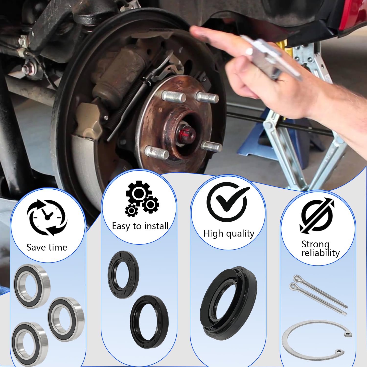 Rear Axle Wheel & Brake Drum Bearing Seals & O-Ring Kit Compatible for Honda Foreman 400 450 500 Rubicon 500 Rancher 350 400 1997-2013